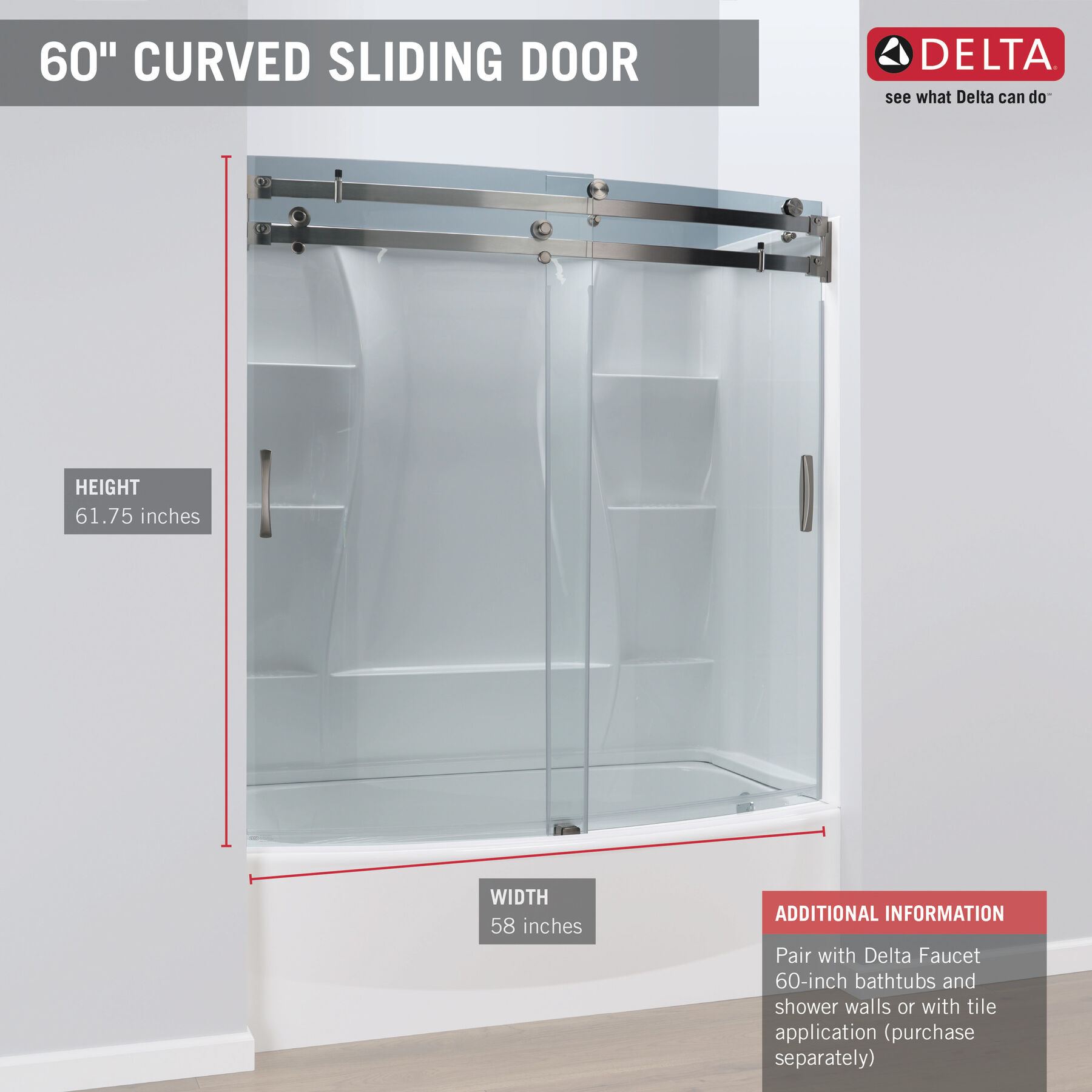 60" x 30" Curved Bathtub Shower Door