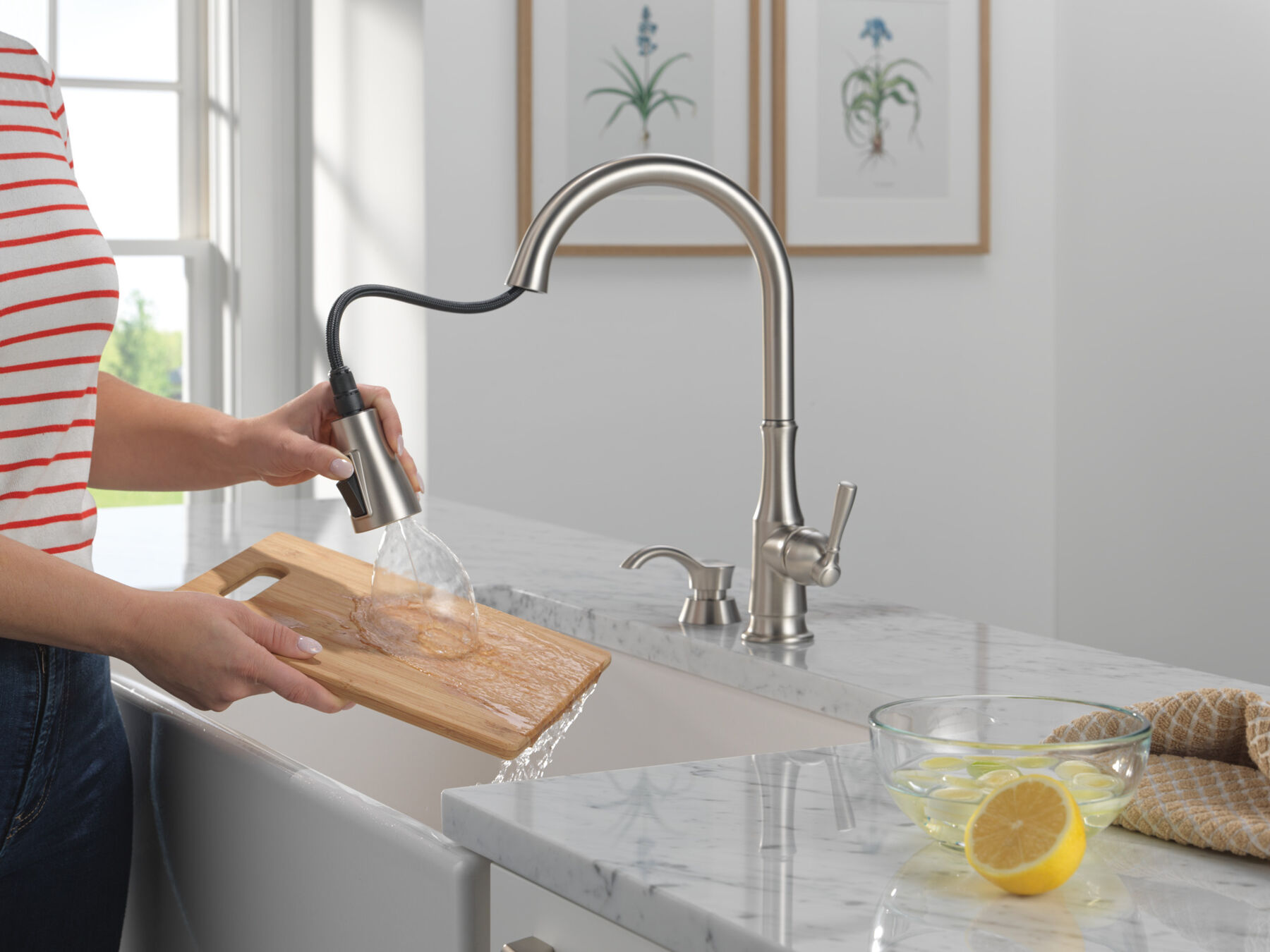 Single Handle Pull-Down Kitchen Faucet with Soap Dispenser and ShieldSpray Technology