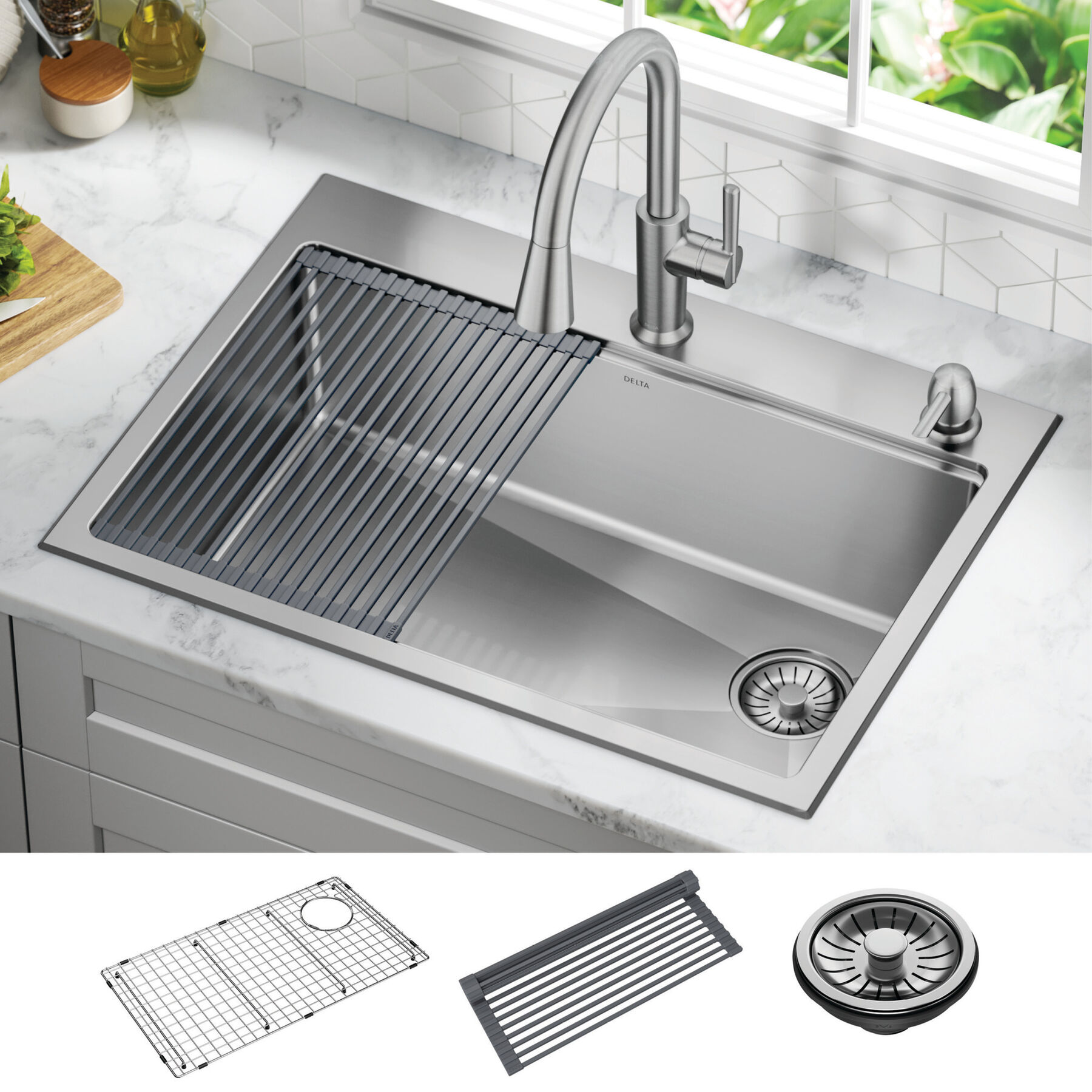 30&rdquo; Stainless Steel Workstation Kitchen Sink Drop-In Undermount Single Bowl with WorkFlow&trade; Ledge and Accessories