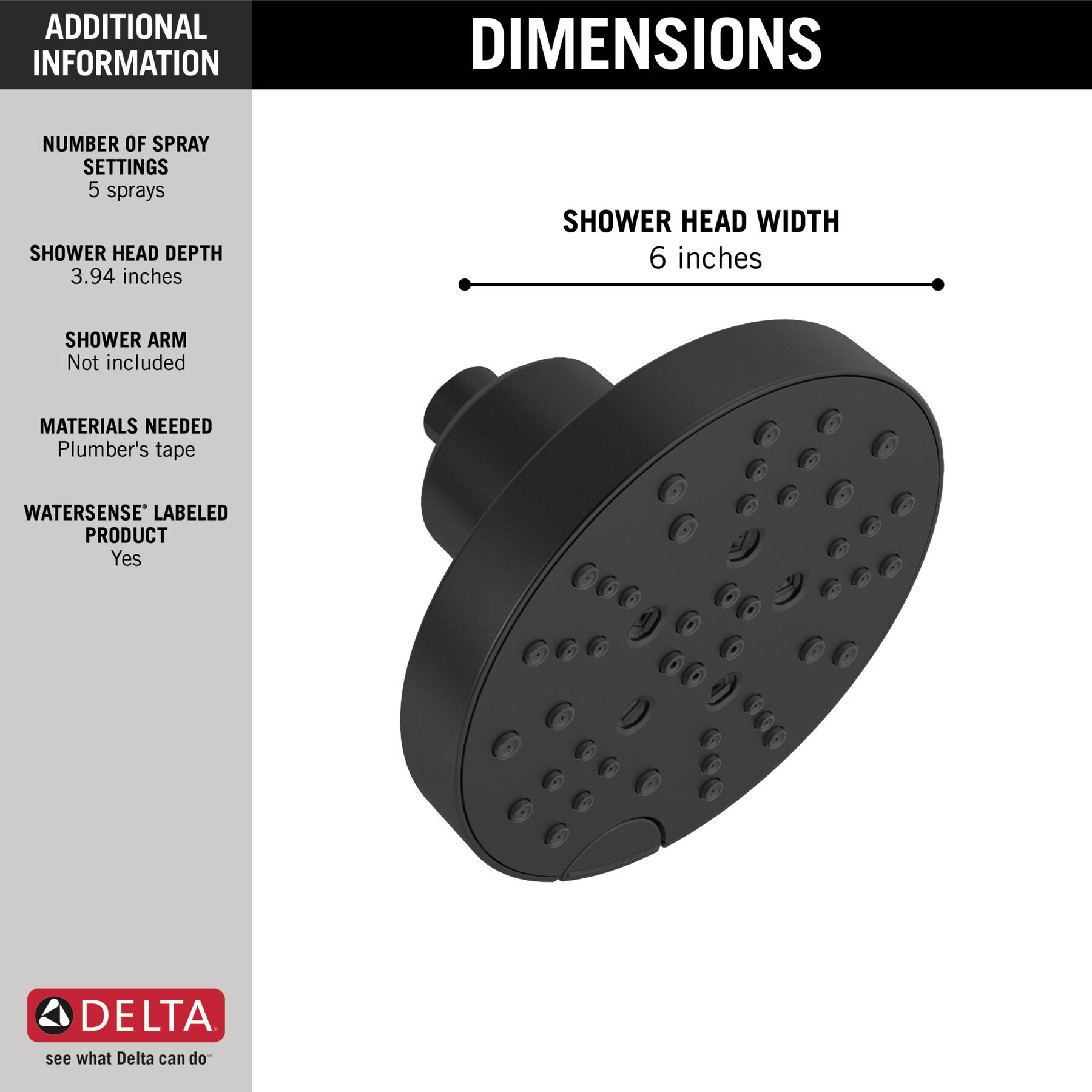 H2Okinetic&reg; 5-Setting Contemporary Raincan Shower Head