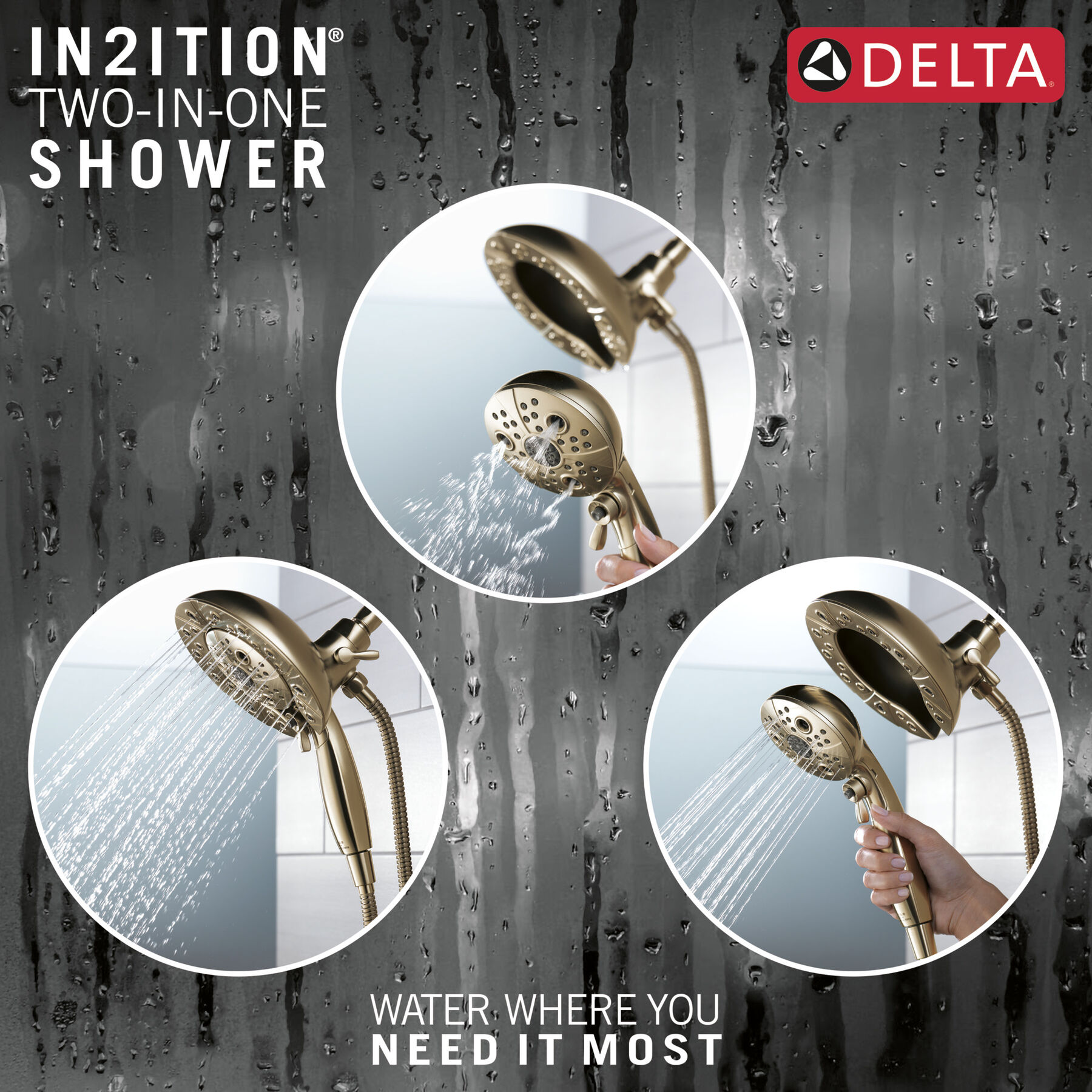 H<sub>2</sub>Okinetic&reg; In2ition&reg; 5-Setting Two-in-One Shower