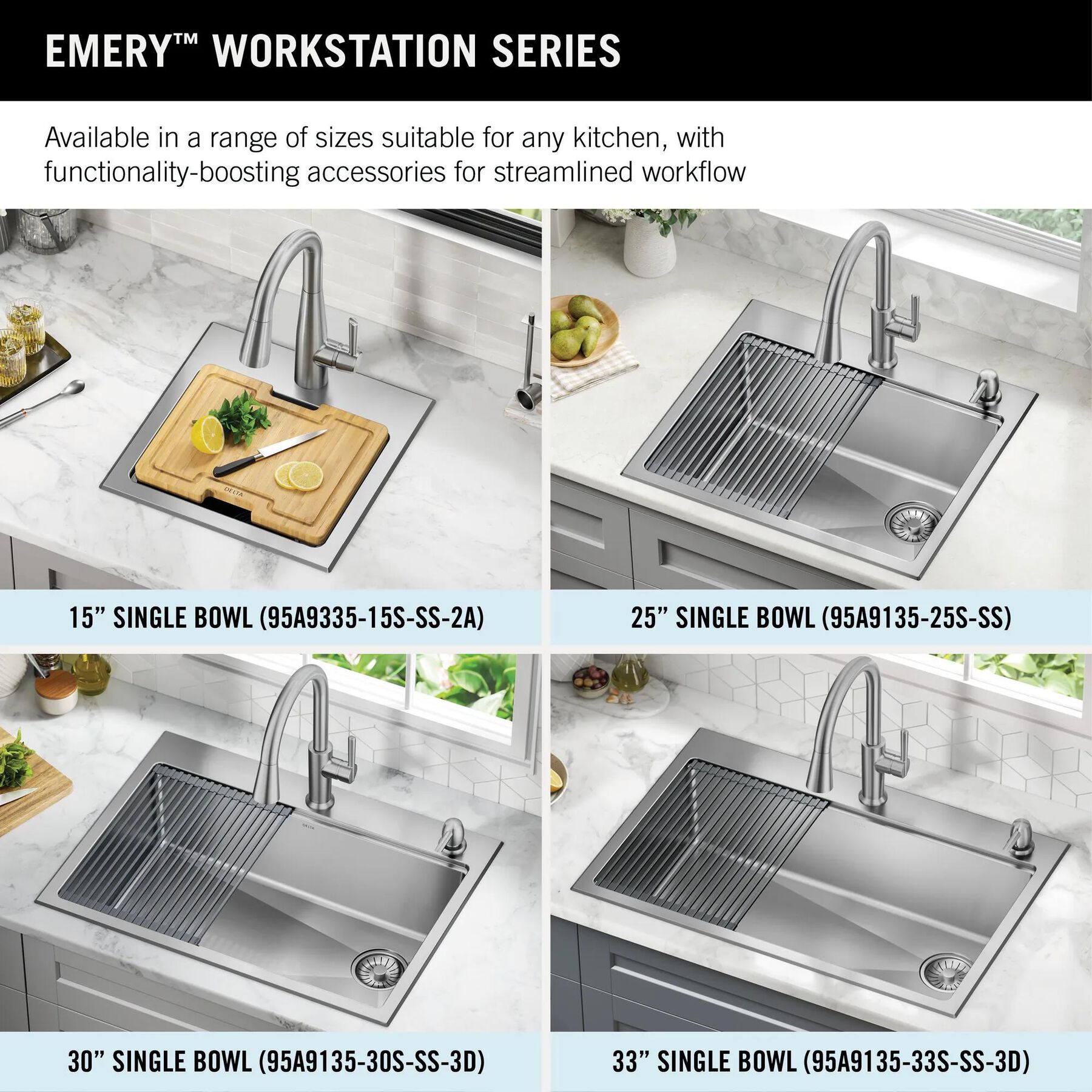 25&rdquo; Stainless Steel Workstation Kitchen Sink Drop-In Undermount Single Bowl with WorkFlow&trade; Ledge and Accessories