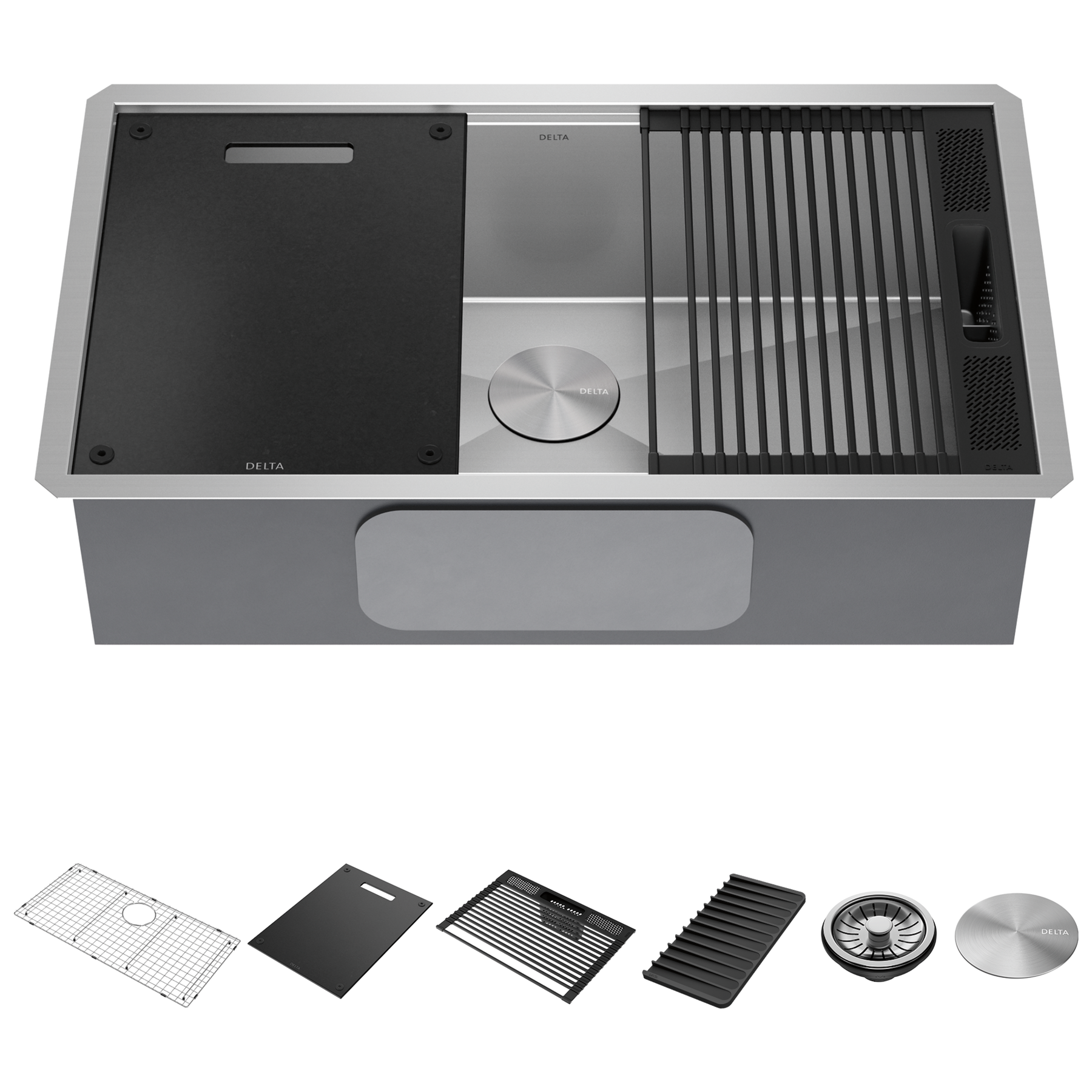 32&rdquo; Workstation Kitchen Sink Undermount&nbsp;16 Gauge&nbsp;Stainless Steel Single Bowl with&nbsp;WorkFlow&trade; Ledge and Accessories