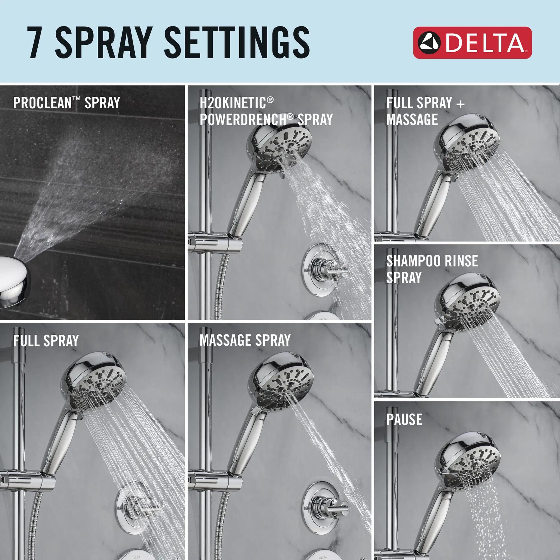 7-Setting Slide Bar Hand Shower with Cleaning Spray