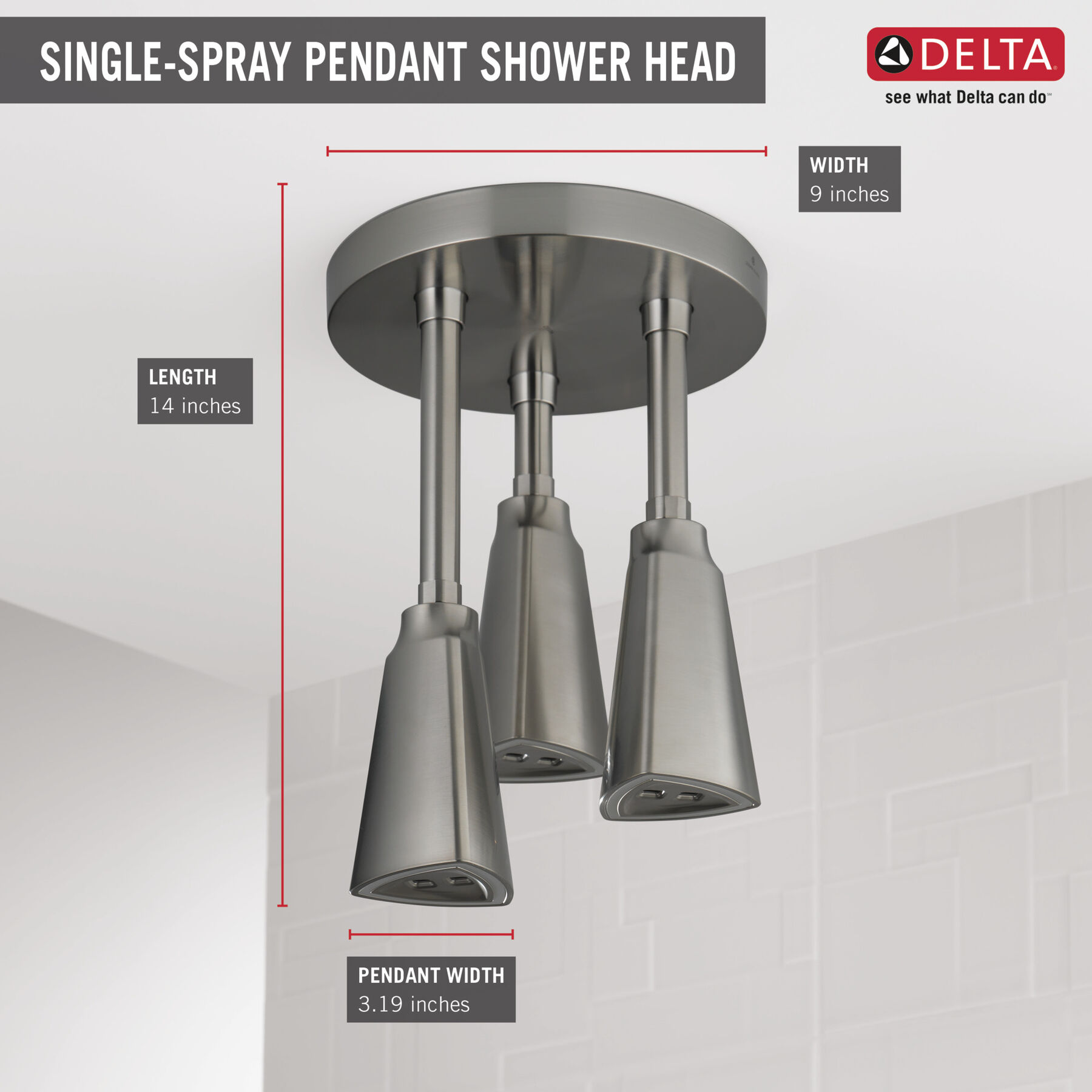 H<sub>2</sub>Okinetic&reg; Pendant Raincan Shower Head with LED Light (Recertified)