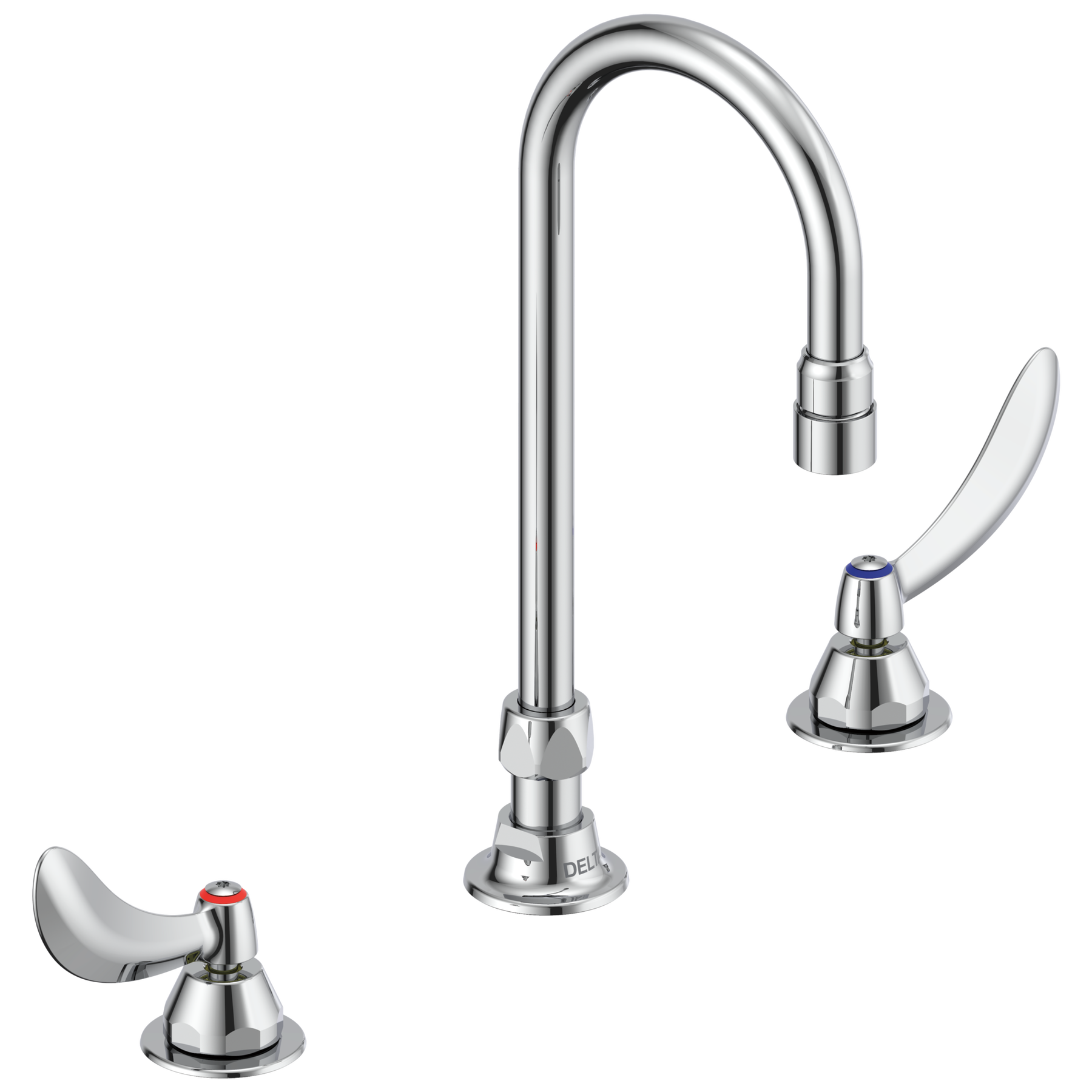 Two Handle Widespread Bathroom Faucet with Gooseneck Spout - Less Pop-Up