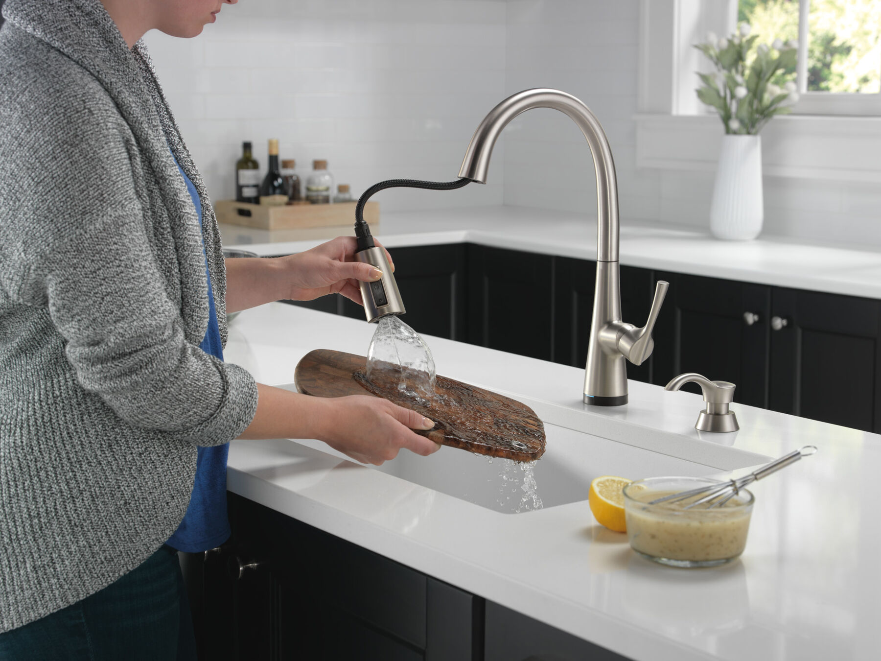 Single Handle Pull-Down Kitchen Faucet with Soap Dispenser and Touch<sub>2</sub>O&reg;  Technology