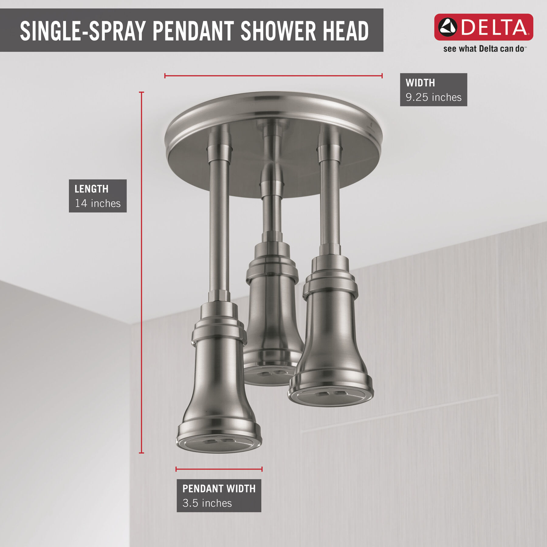 H2Okinetic&reg; Pendant Raincan Shower Head with LED Light