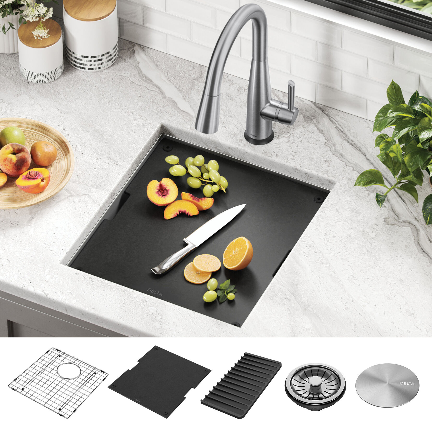 17&rdquo; Workstation Undermount Single Bowl 16 Gauge Stainless Steel&nbsp;Bar Prep Kitchen Sink with&nbsp;WorkFlow&trade; Ledge and Accessories