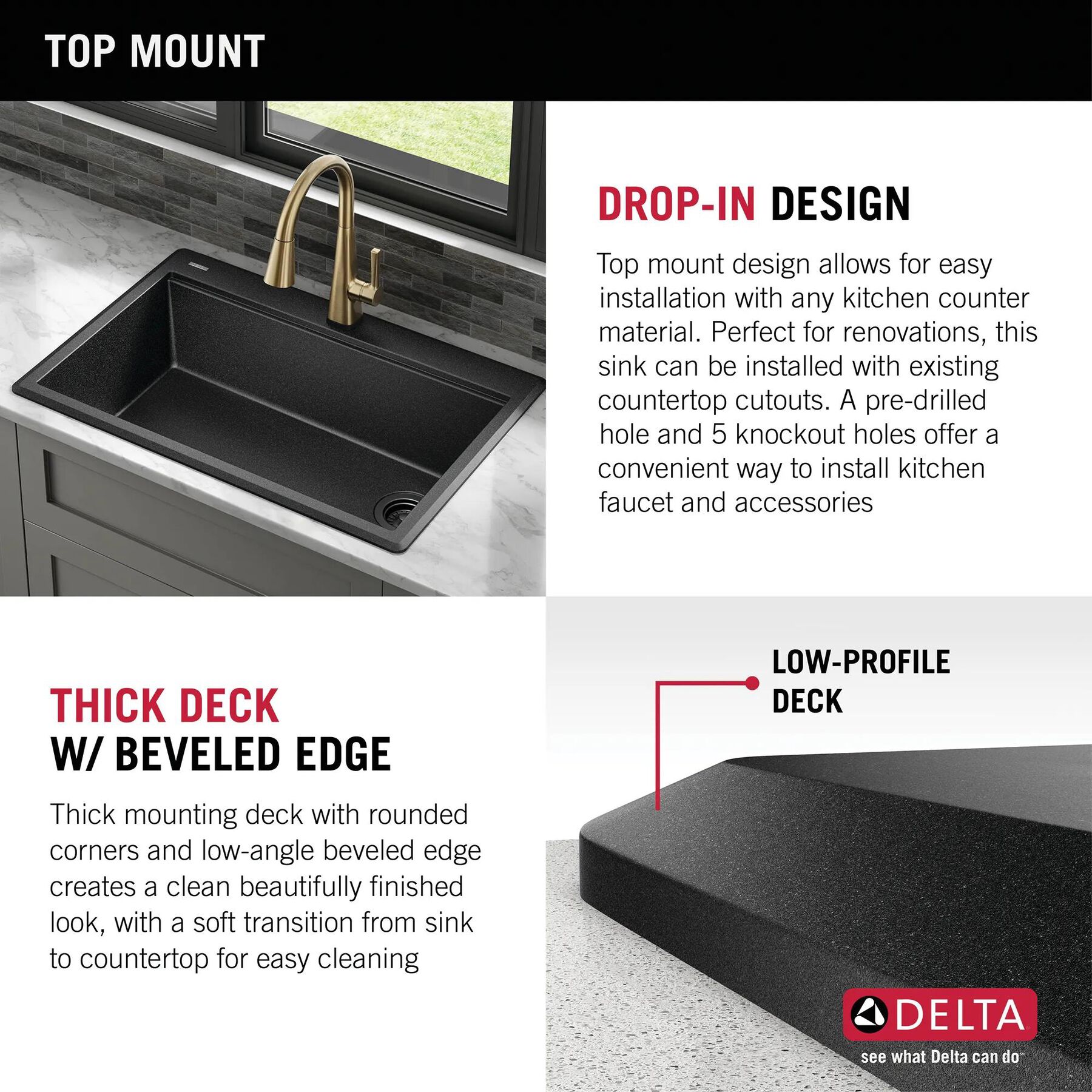 33&rdquo;&nbsp;Granite Composite&nbsp;Workstation Kitchen Sink&nbsp;Drop-In&nbsp;Top Mount&nbsp;Single Bowl with&nbsp;WorkFlow&trade; Ledge and Accessories