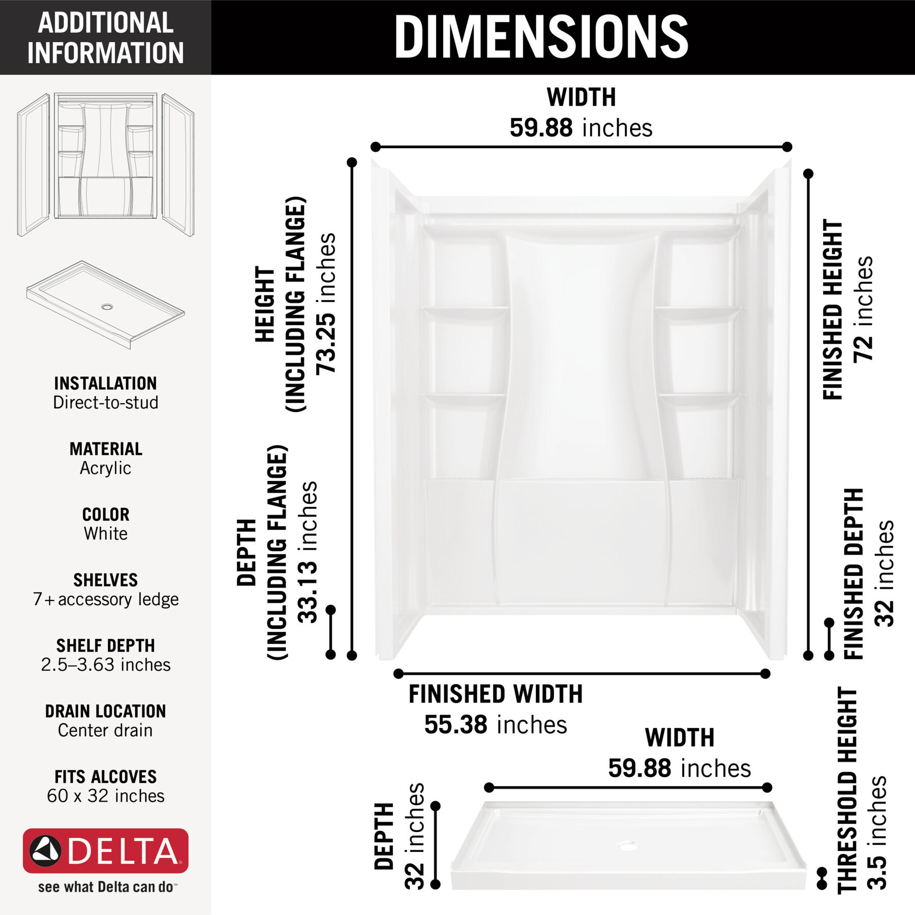 60x32 Alcove Shower Bundle - Center