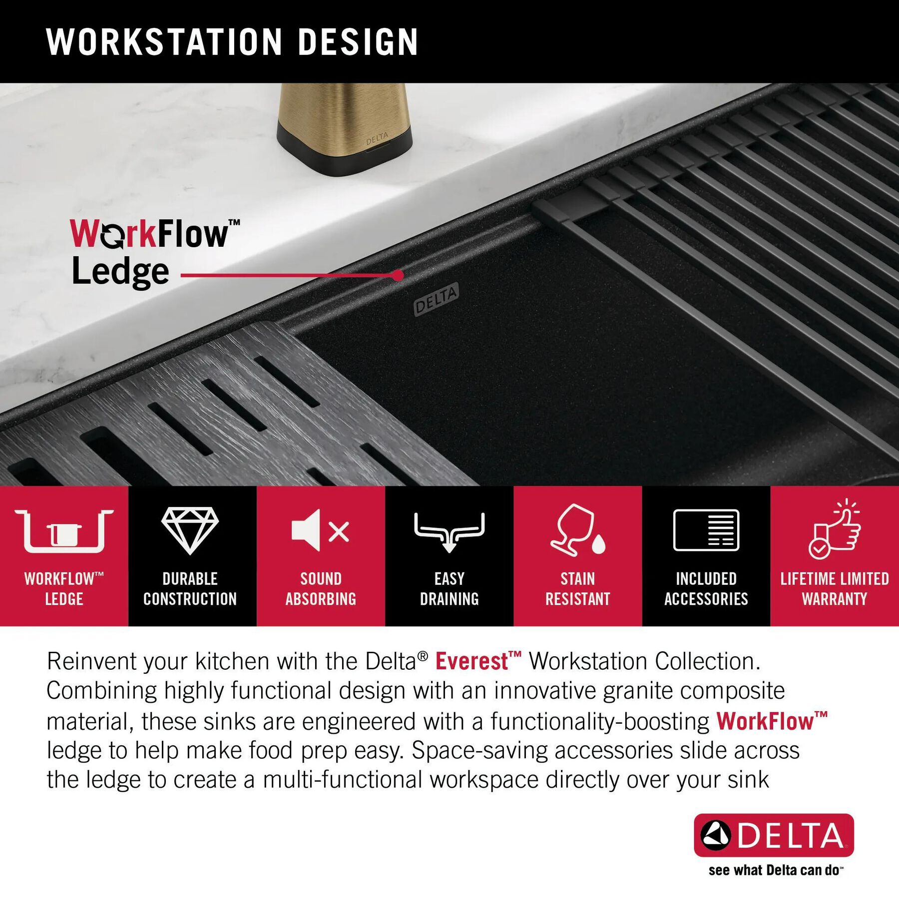 30&rdquo; Granite Composite Workstation Kitchen Sink Undermount Single Bowl with WorkFlow&trade; Ledge and Accessories in Metallic Black