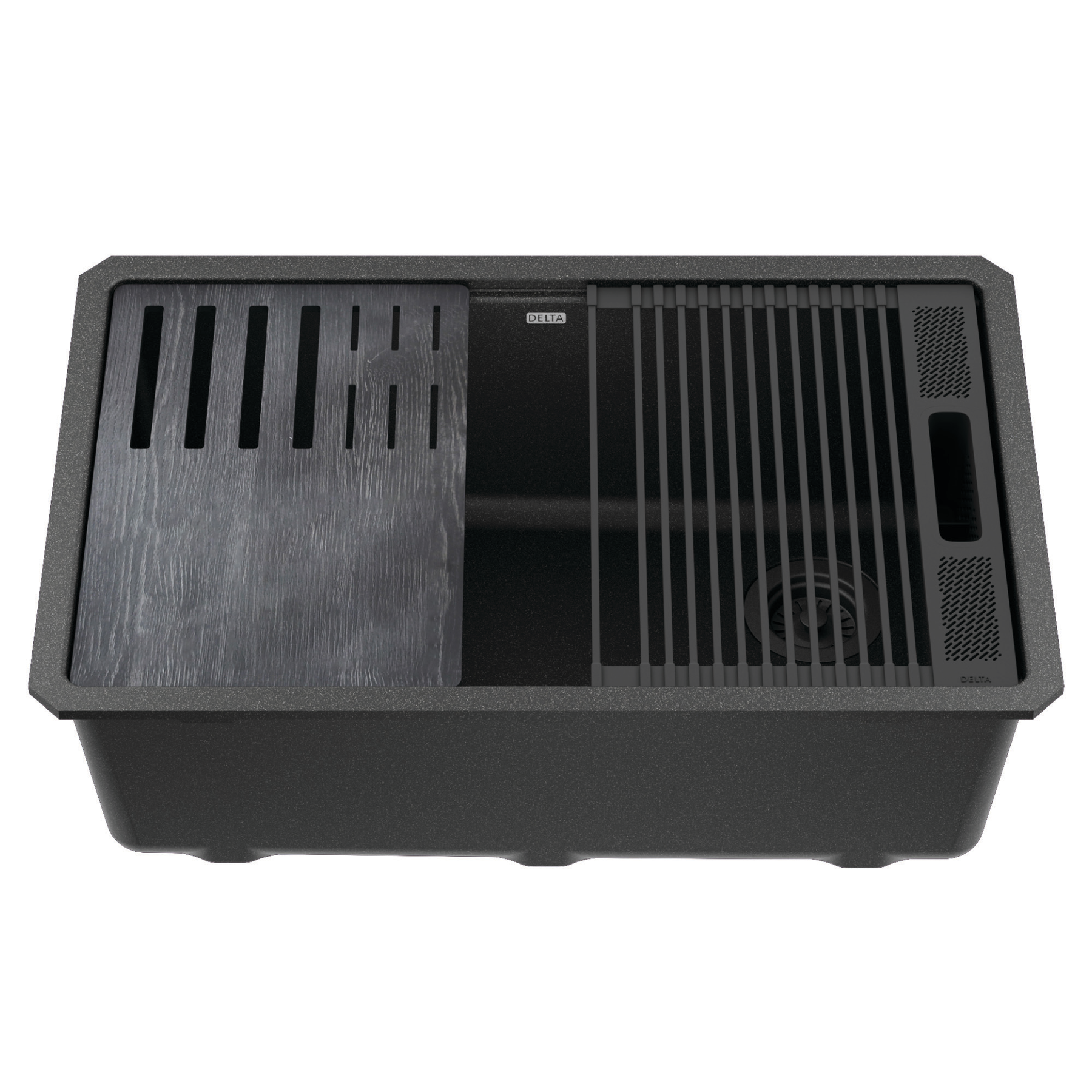 30&rdquo; Granite Composite Workstation Kitchen Sink Undermount Single Bowl with WorkFlow&trade; Ledge and Accessories in Metallic Black