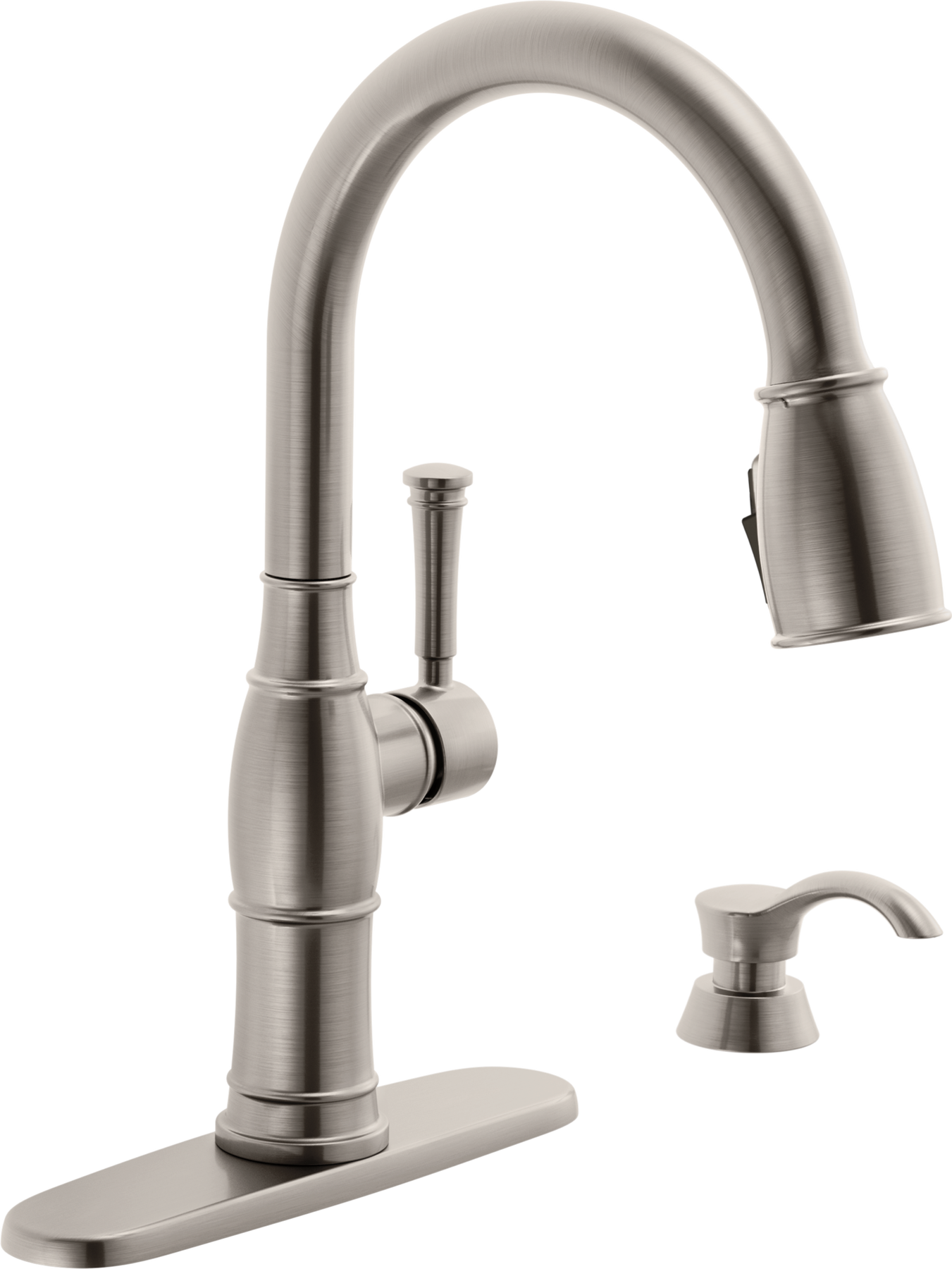 Single Handle Pull-Down Kitchen Faucet with Soap Dispenser and ShieldSpray&reg; Technology