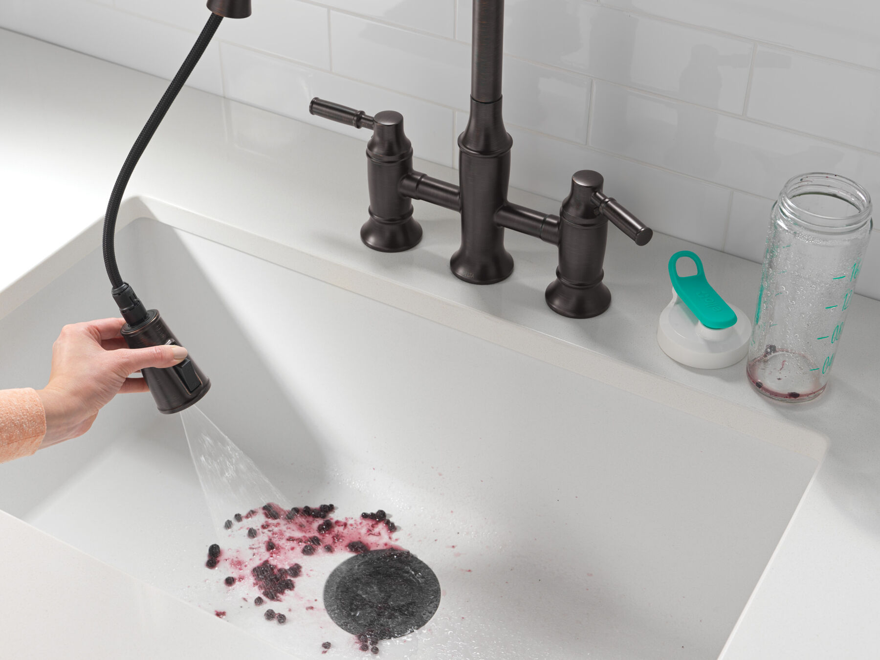 Two Handle Pull-Down Bridge Kitchen Faucet