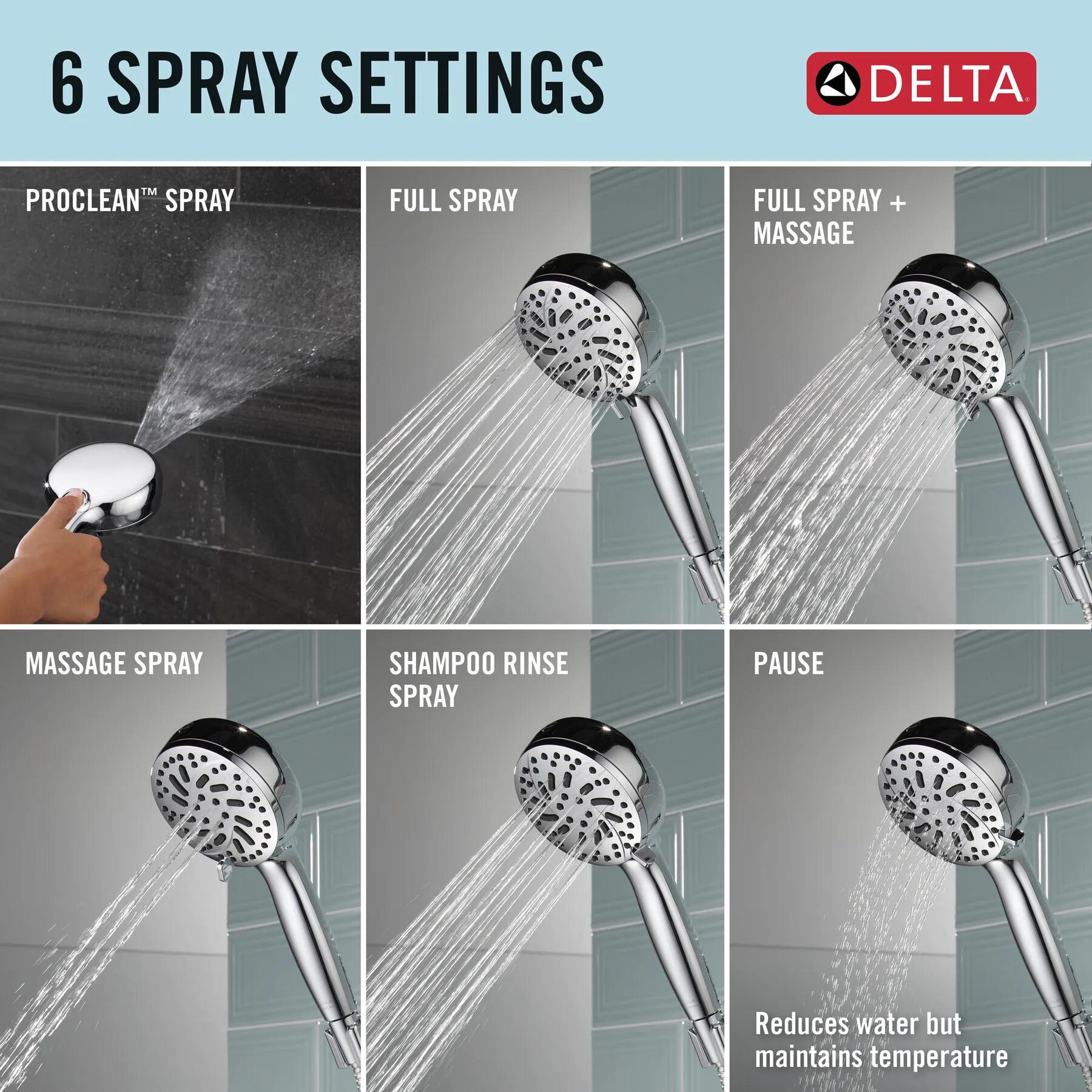 6-Setting Hand Shower with Cleaning Spray