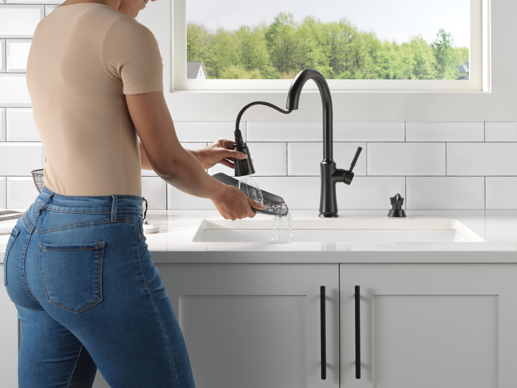 Single Handle Pull-Down Kitchen Faucet with Soap Dispenser and ShieldSpray Technology