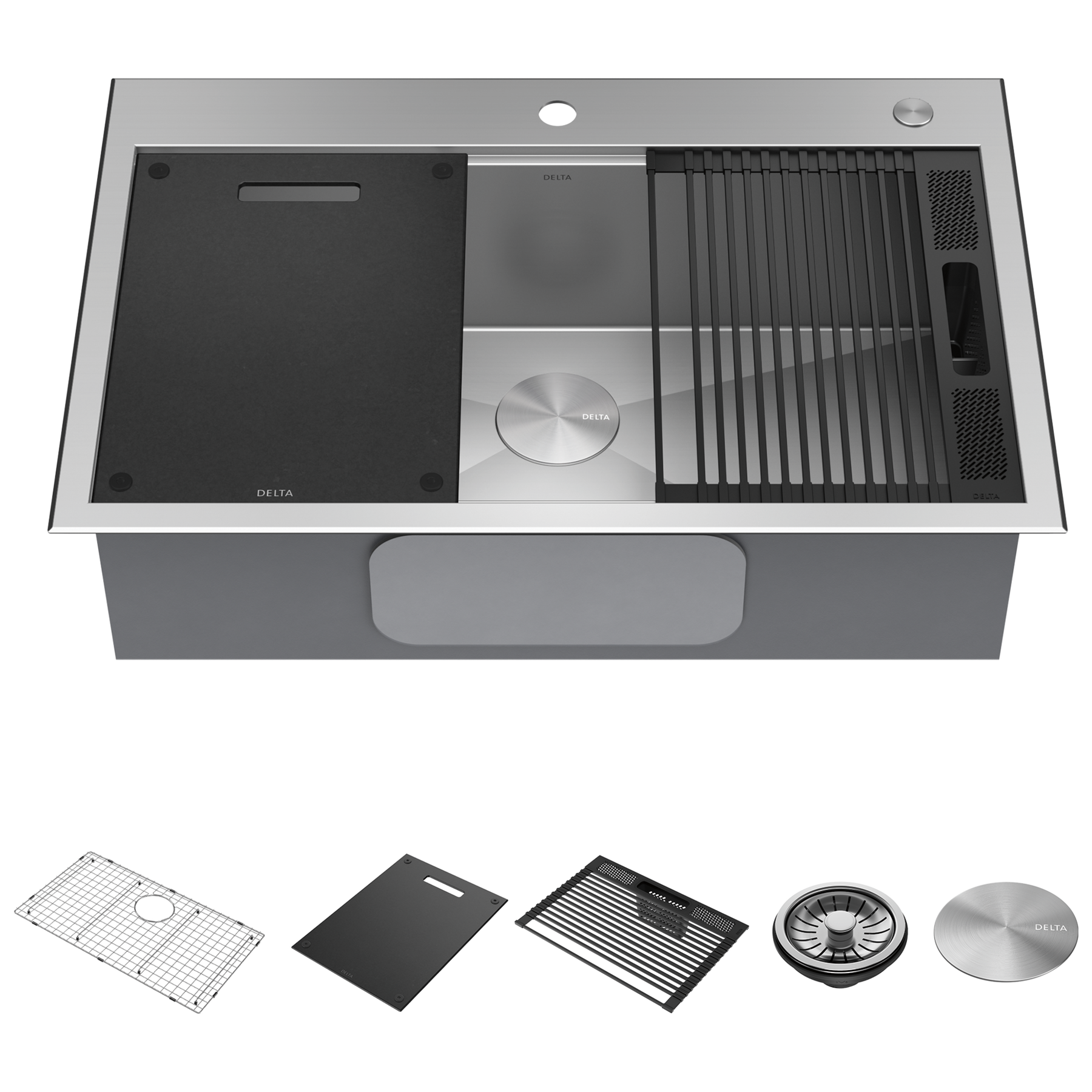 33&rdquo; Workstation Kitchen Sink Drop-In Top Mount 16 Gauge Stainless Steel Single Bowl with WorkFlow&trade; Ledge and Accessories