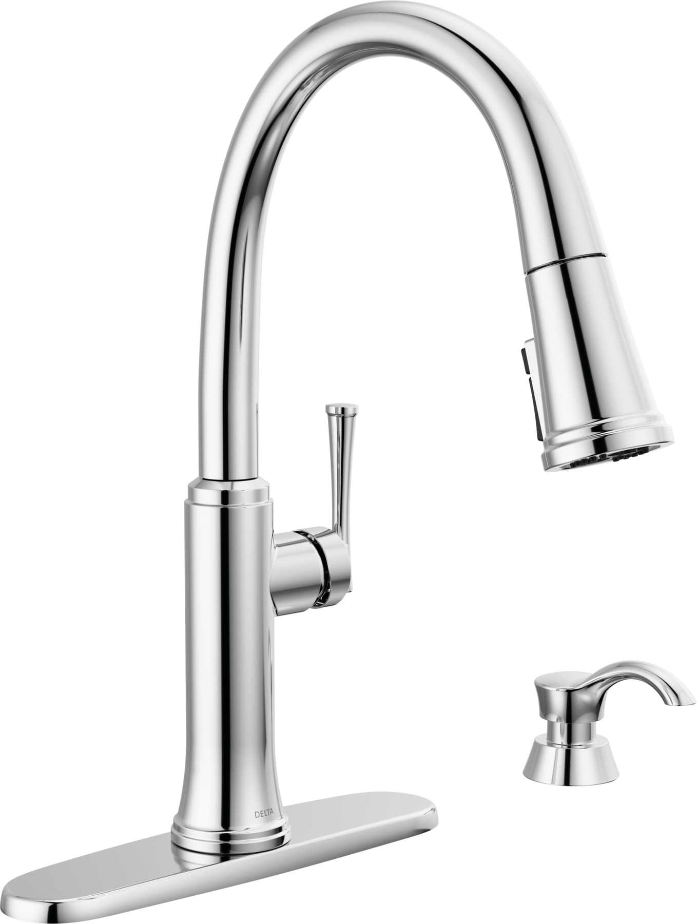 Single Handle Pull-Down Kitchen Faucet with Soap Dispenser and ShieldSpray Technology