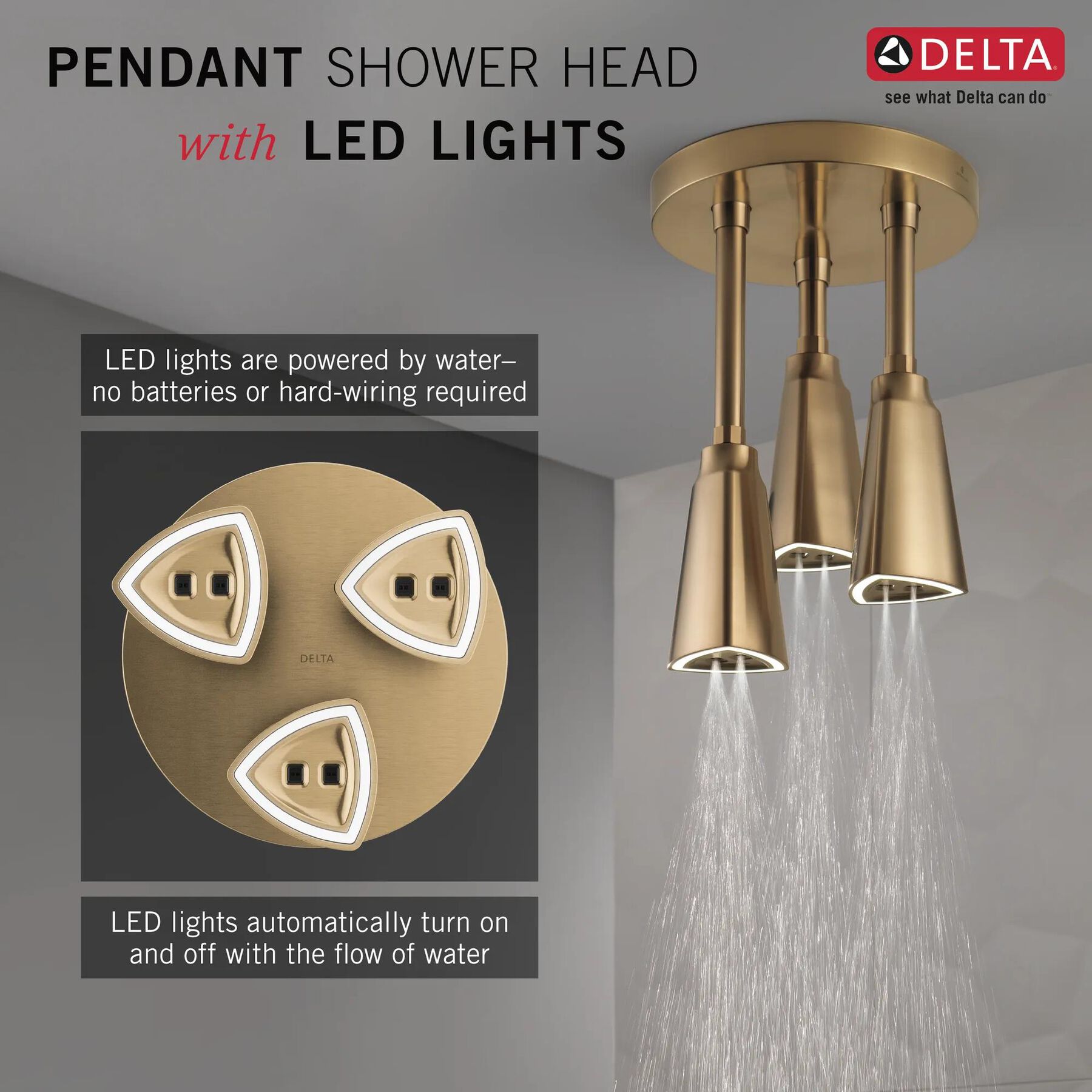 H2Okinetic&reg; Pendant Raincan Shower Head with LED Light
