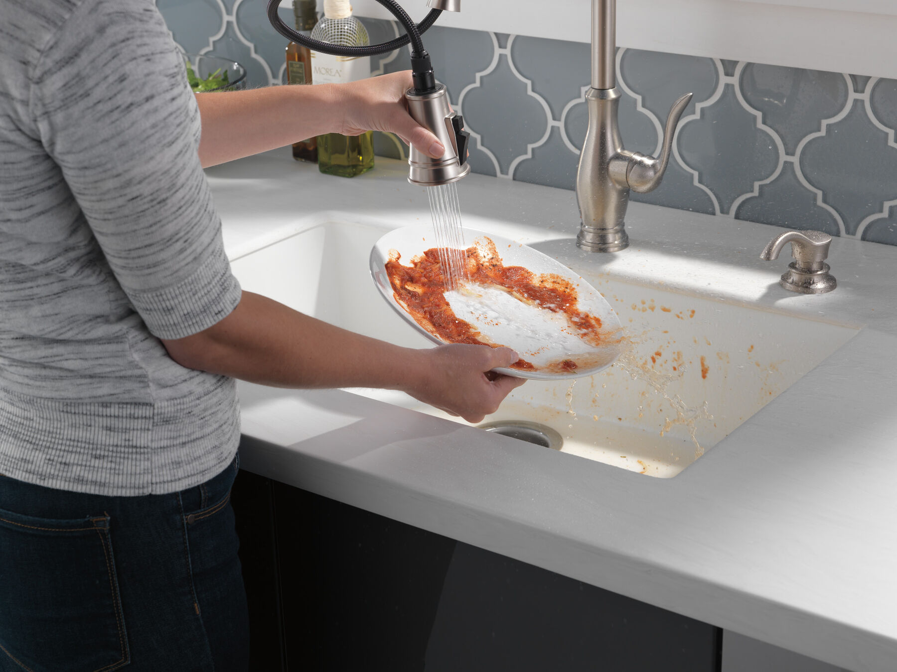 Single Handle Pull-Down Kitchen Faucet with Soap Dispenser and ShieldSpray