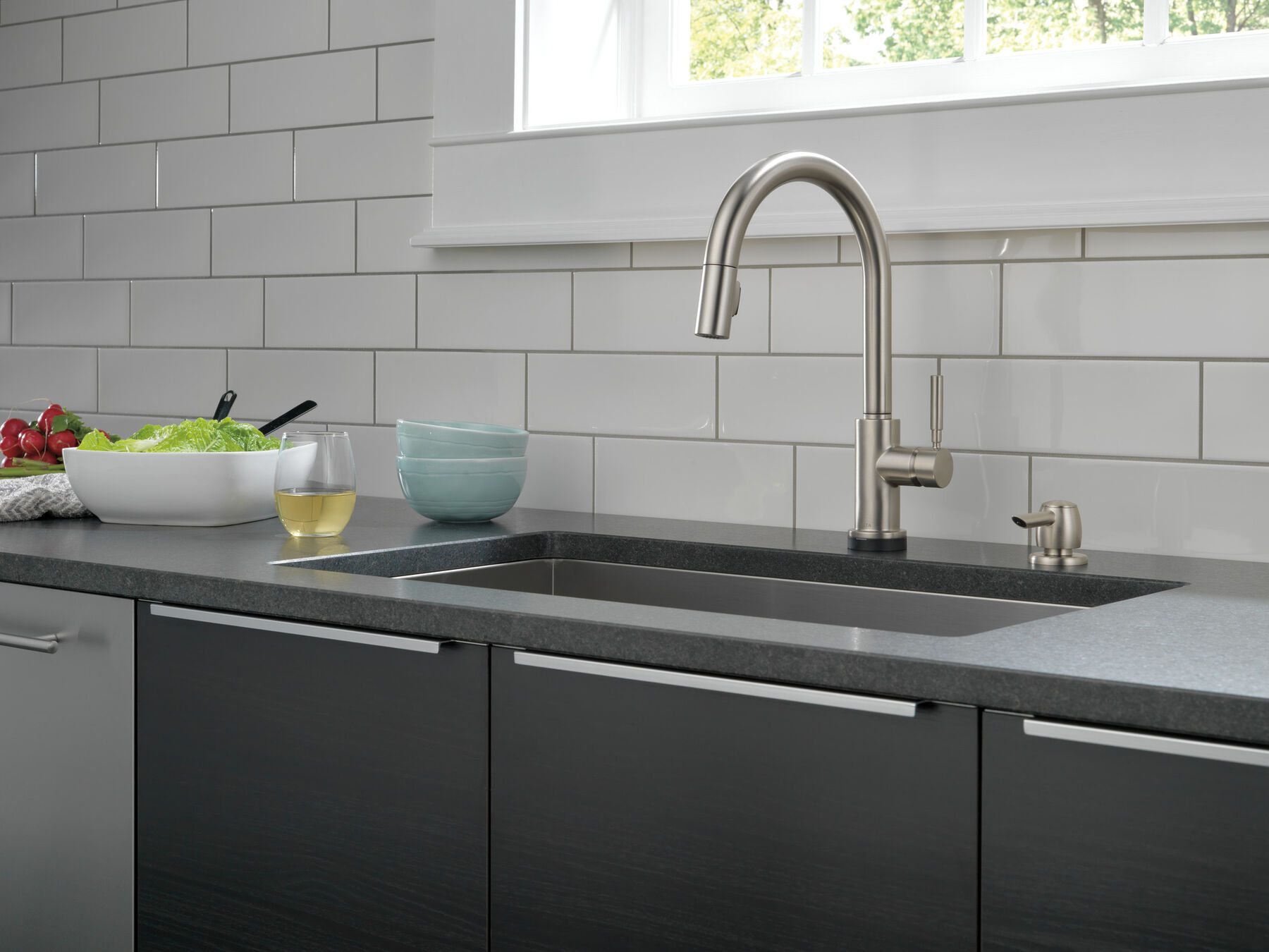 Single Handle Pull-Down Kitchen Faucet with Touch2O&reg; Technology and Soap Dispenser