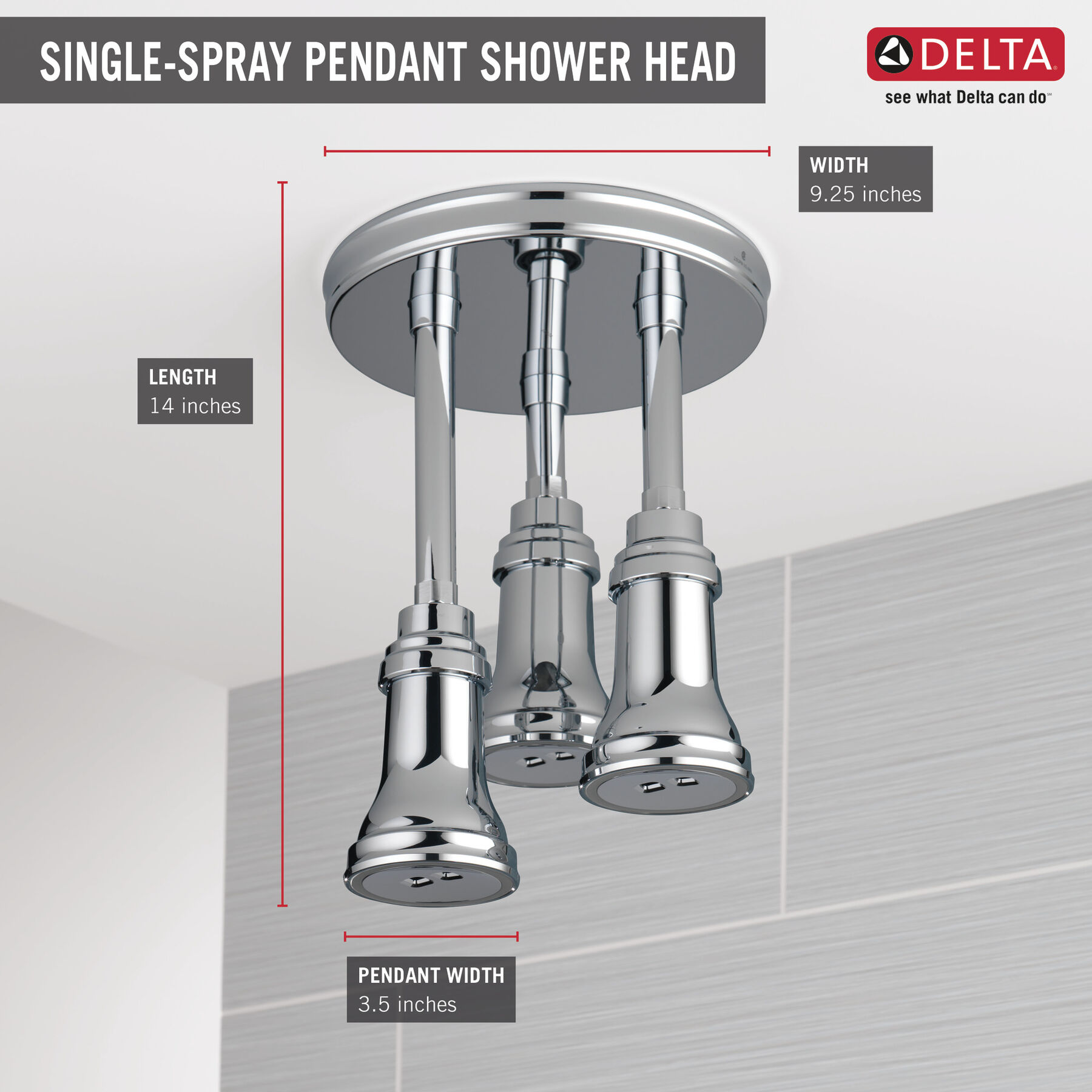 H2Okinetic&reg; Pendant Raincan Shower Head with LED Light