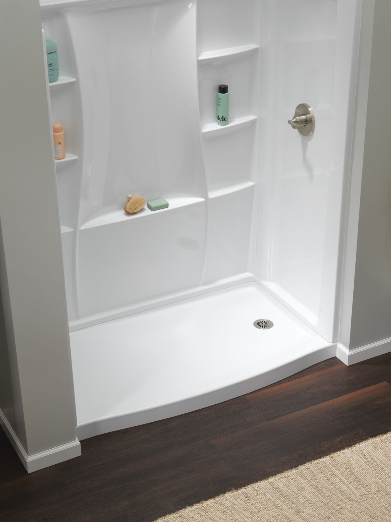60 x 32" Curved Alcove Shower Base with Right Drain