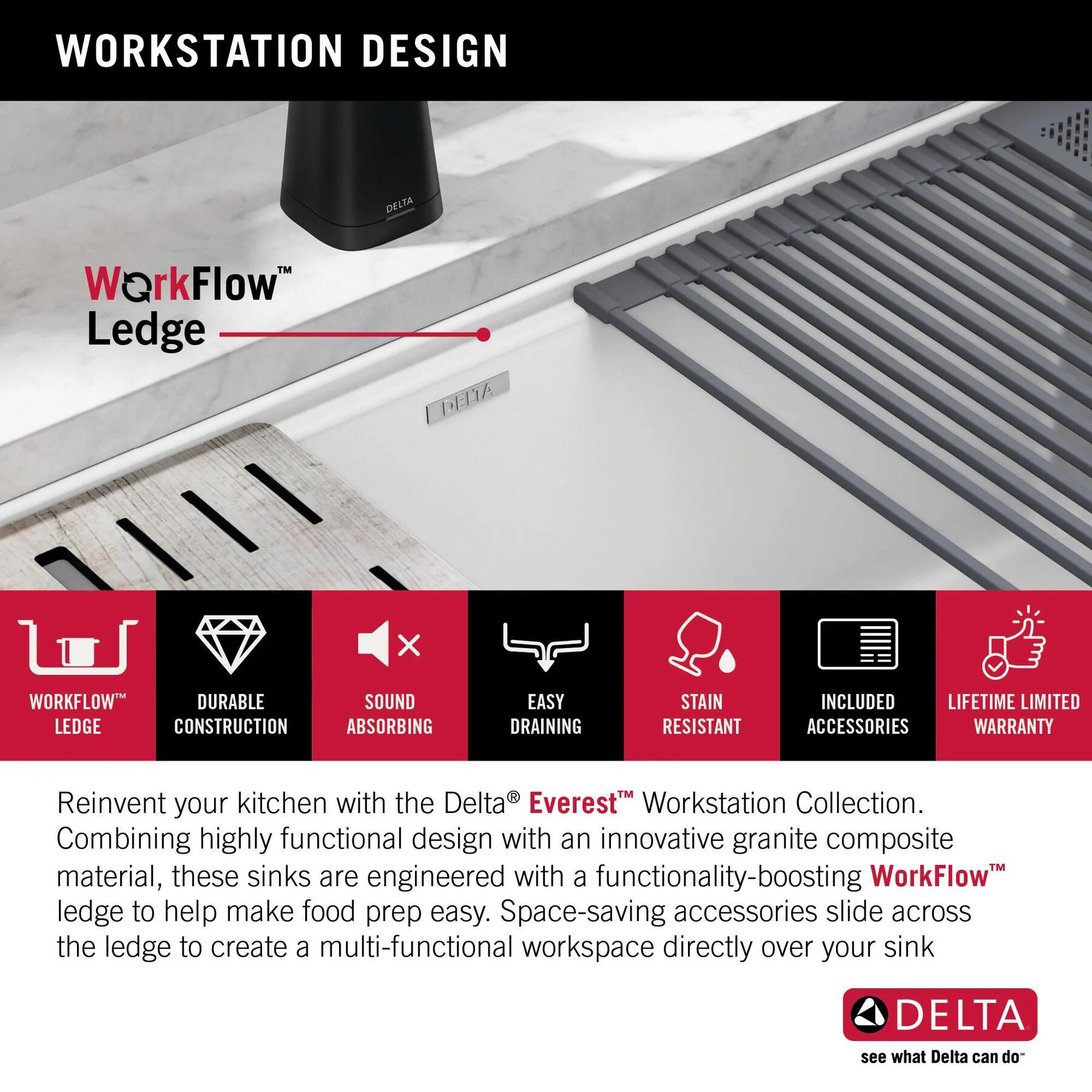 32&rdquo; Granite Composite Workstation Kitchen Sink Undermount Single Bowl with WorkFlow&trade; Ledge and Accessories