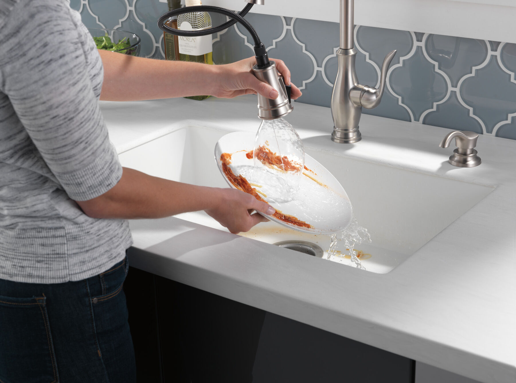 Single Handle Pull-Down Kitchen Faucet with Soap Dispenser and ShieldSpray
