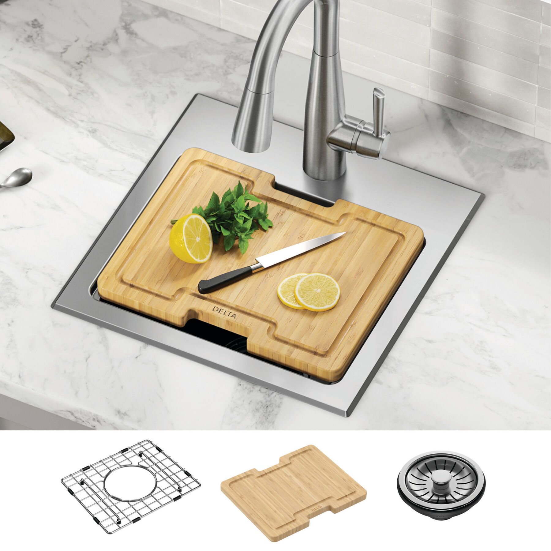 15&rdquo; Stainless Steel Workstation Kitchen Bar Sink Drop-In Undermount Single Bowl with WorkFlow&trade; Ledge and Accessories