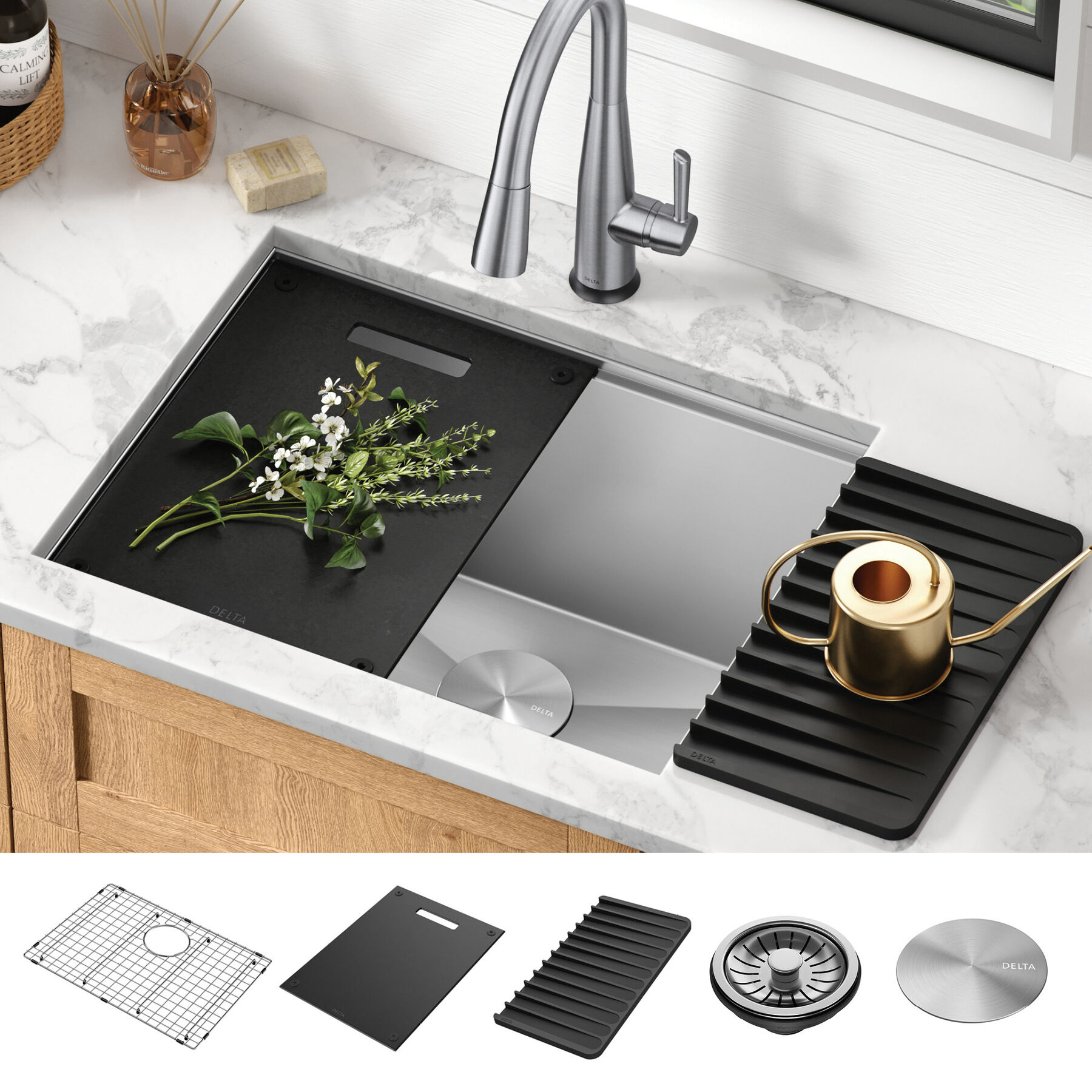 24&rdquo; Workstation Undermount Single Bowl 16 Gauge Stainless Steel Laundry Utility Kitchen Sink with WorkFlow&trade; Ledge and Accessories