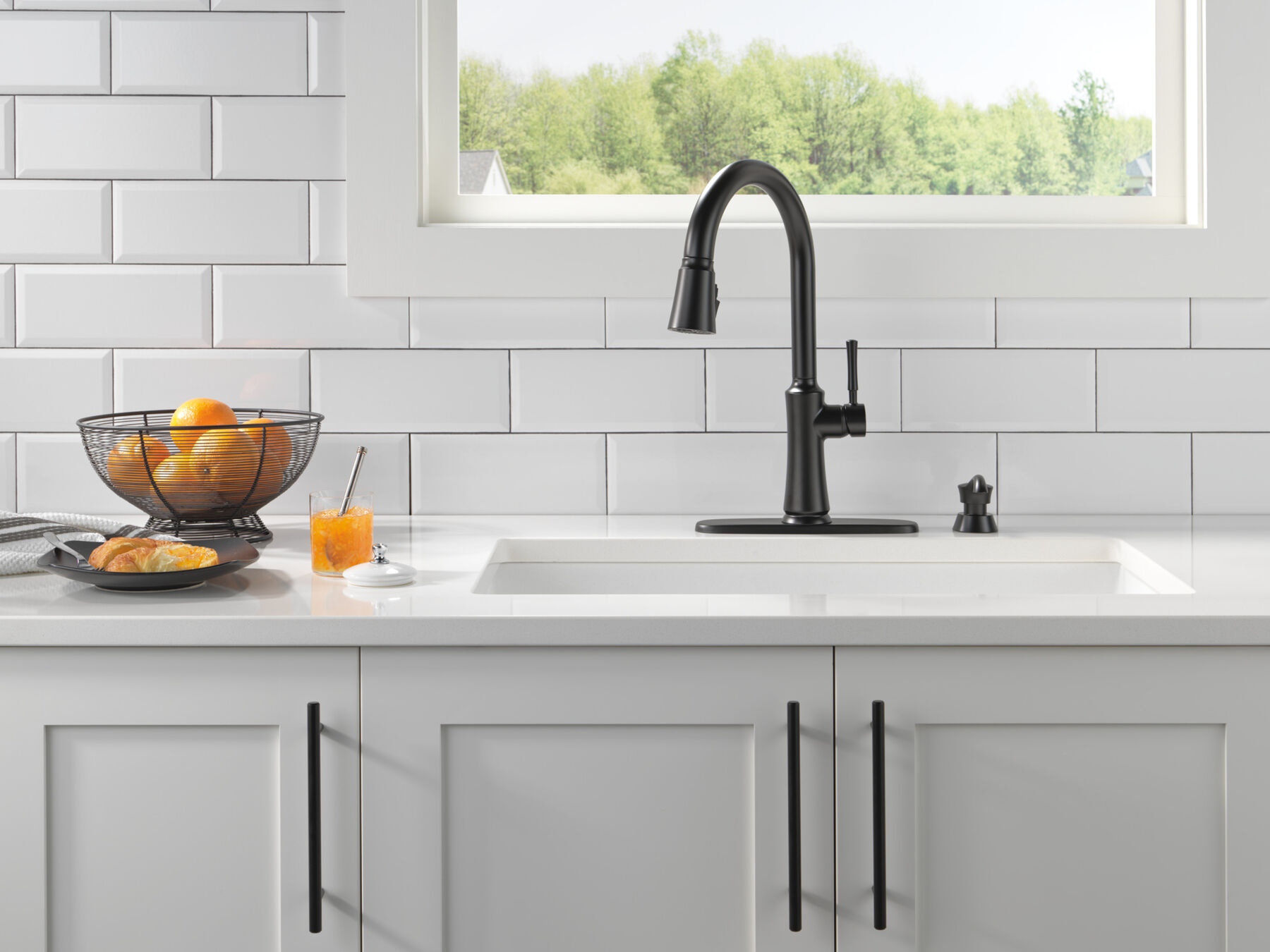 Single Handle Pull-Down Kitchen Faucet with Soap Dispenser and ShieldSpray Technology