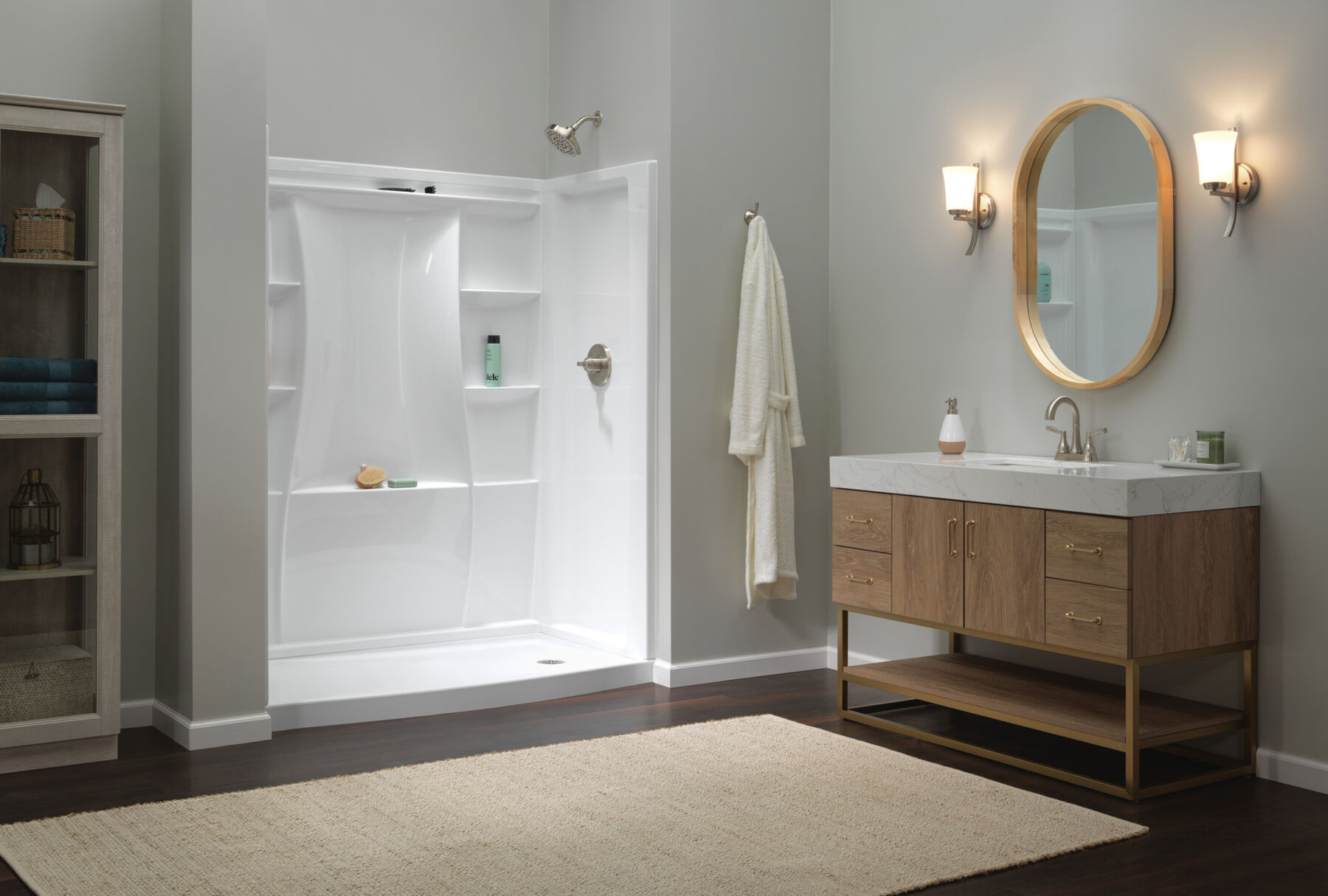 60 x 32" Curved Alcove Shower Base with Right Drain