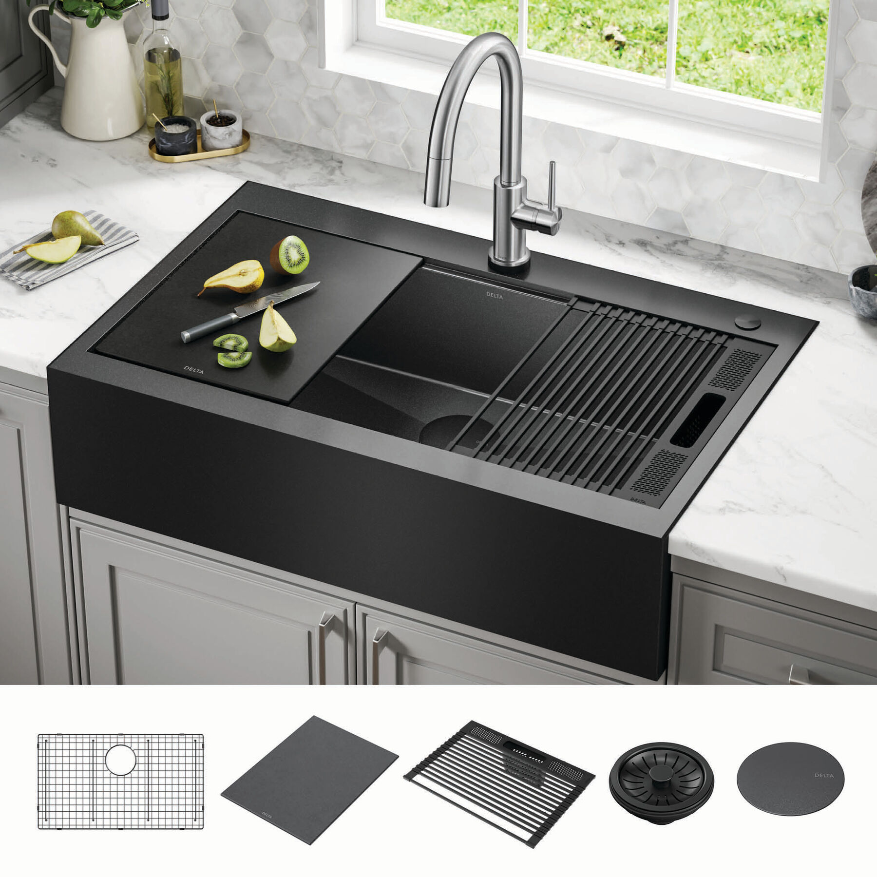36&rdquo; Retrofit Farmhouse Apron Front 16 Gauge Workstation Kitchen Sink Single Bowl in with WorkFlow&trade; Ledge and&nbsp;Accessories for Top Mount Drop-In Installation