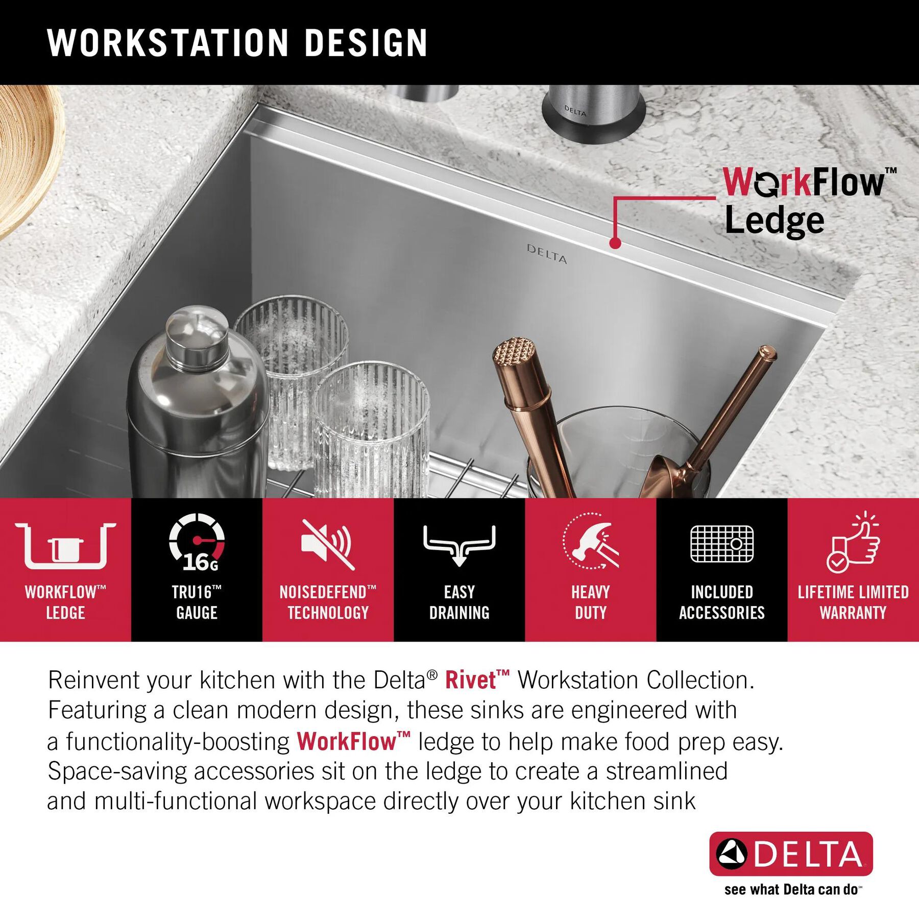 17&rdquo; Workstation Undermount Single Bowl 16 Gauge Stainless Steel&nbsp;Bar Prep Kitchen Sink with&nbsp;WorkFlow&trade; Ledge and Accessories