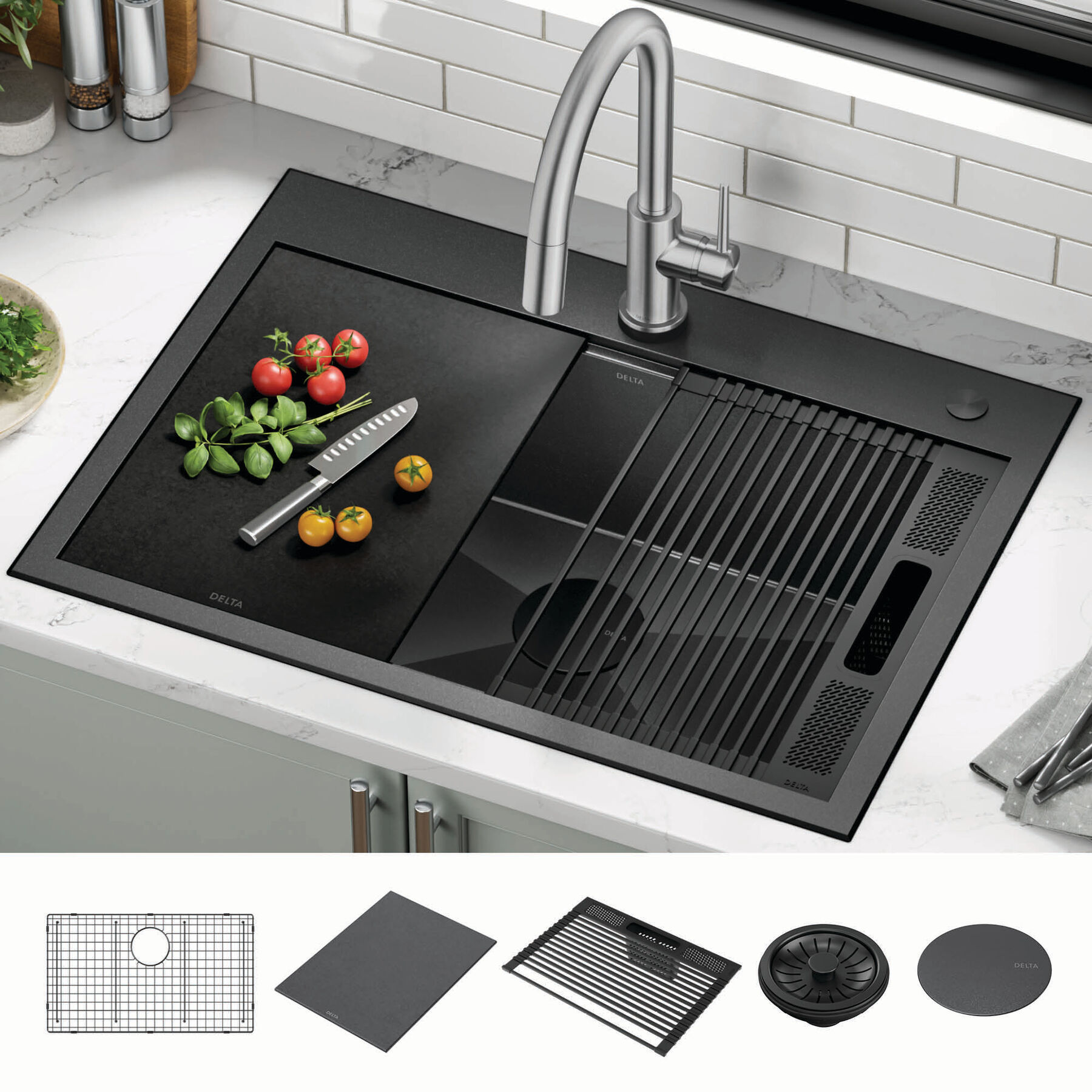 30&rdquo; Drop-In Top Mount&nbsp;16 Gauge Workstation Kitchen Sink Single Bowl&nbsp;with WorkFlow&trade; Ledge and Accessories