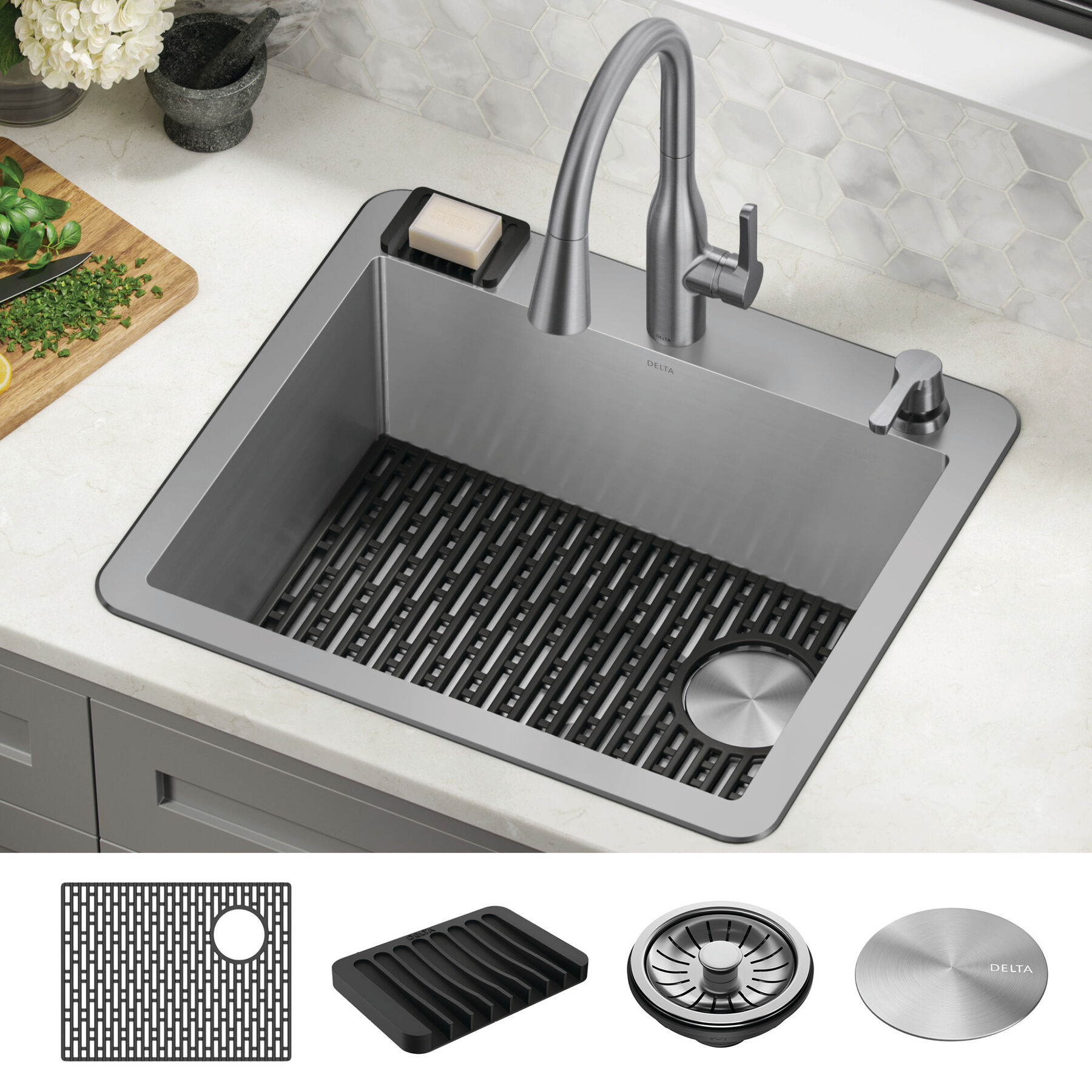 25&rdquo; Drop-In Undermount Stainless Steel Single Bowl Kitchen Sink with Accessories