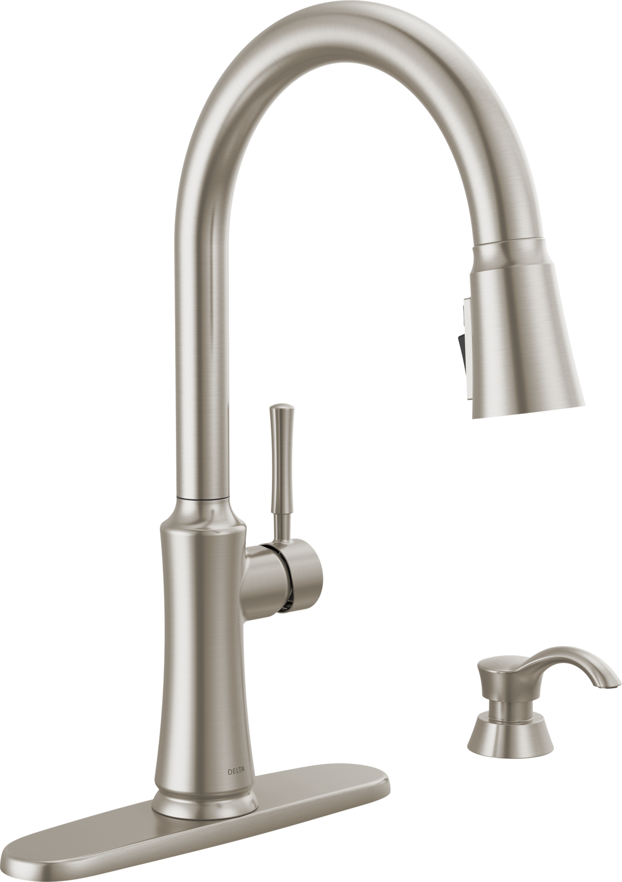 Single Handle Pull-Down Kitchen Faucet with Soap Dispenser and ShieldSpray Technology