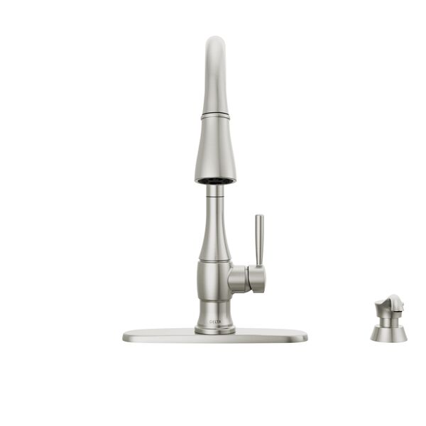 Single Handle Pull-Down Kitchen Faucet with Soap Dispenser and ShieldSpray Technology