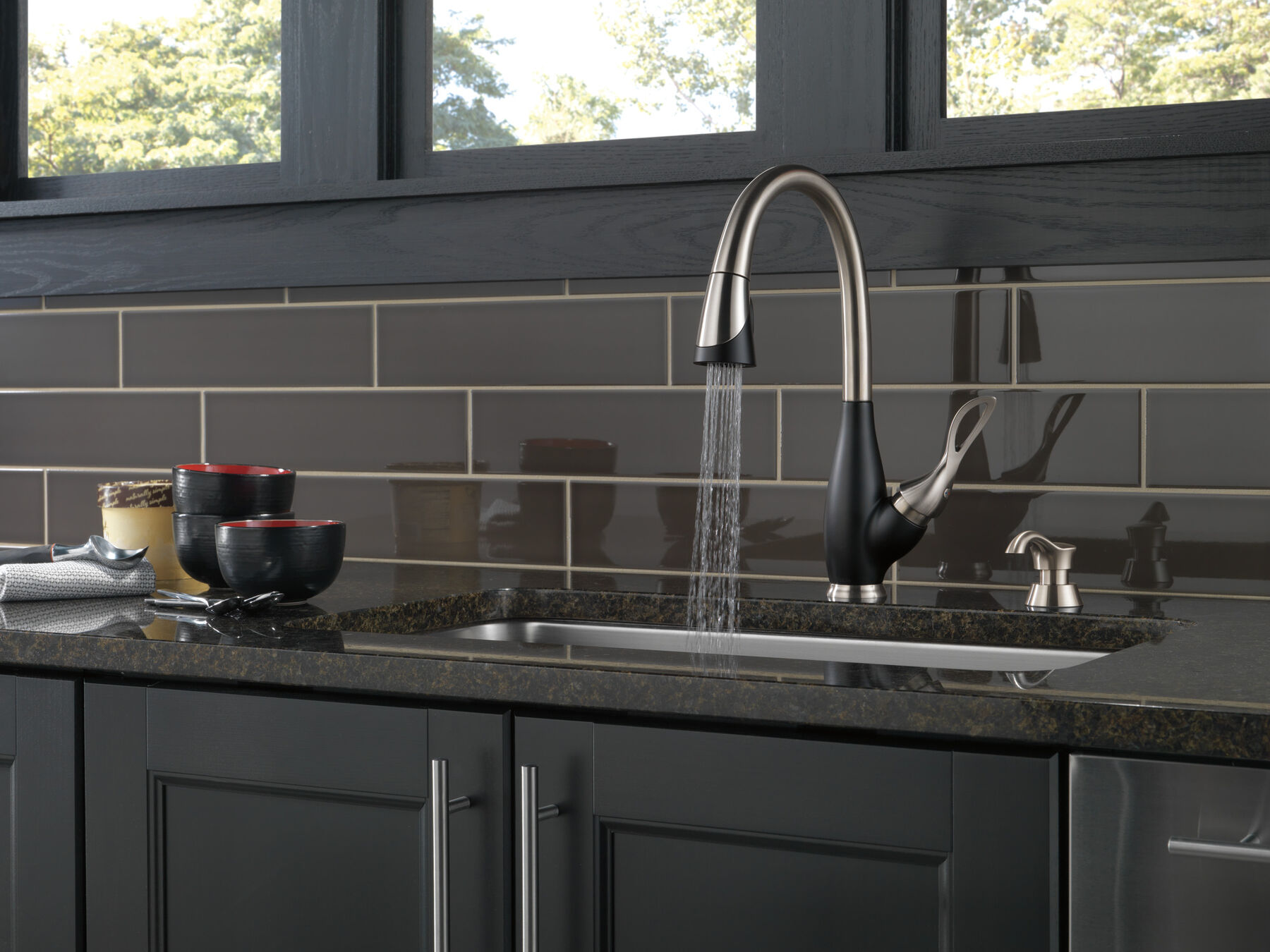 Single Handle Pull-Down Kitchen Faucet with Soap Dispenser