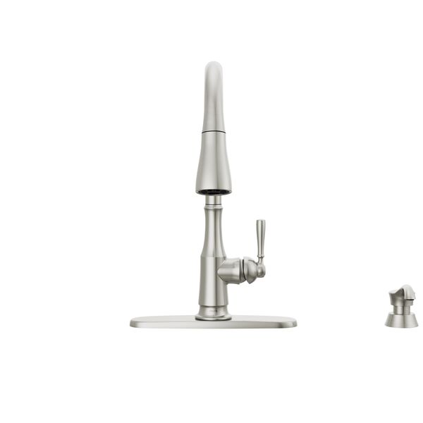 Single Handle Pull-Down Kitchen Faucet with Soap Dispenser and ShieldSpray Technology