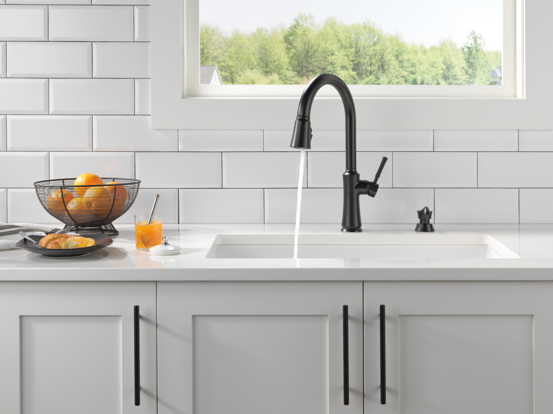 Single Handle Pull-Down Kitchen Faucet with Soap Dispenser and ShieldSpray Technology
