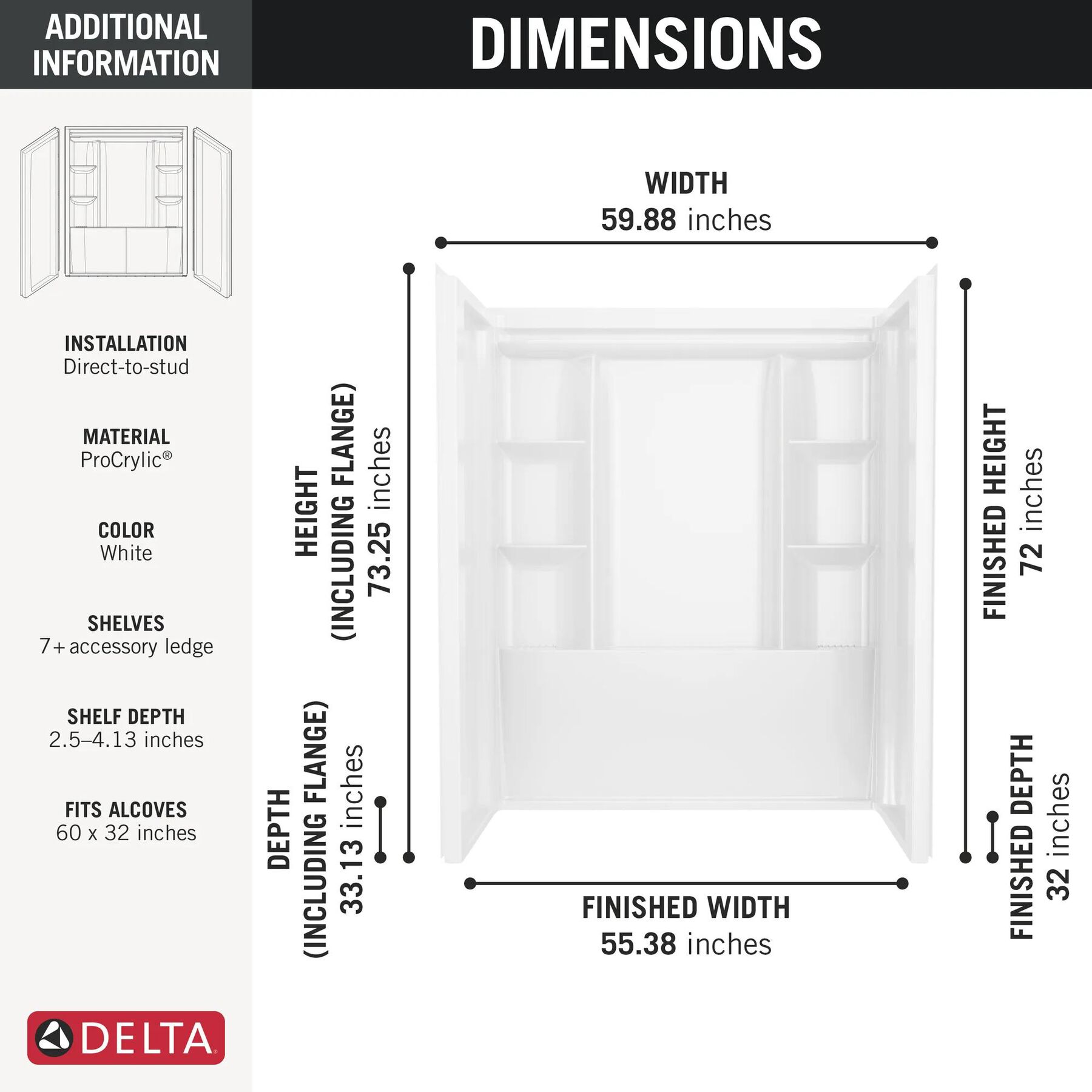EverEdge Shower Wall 60x32"