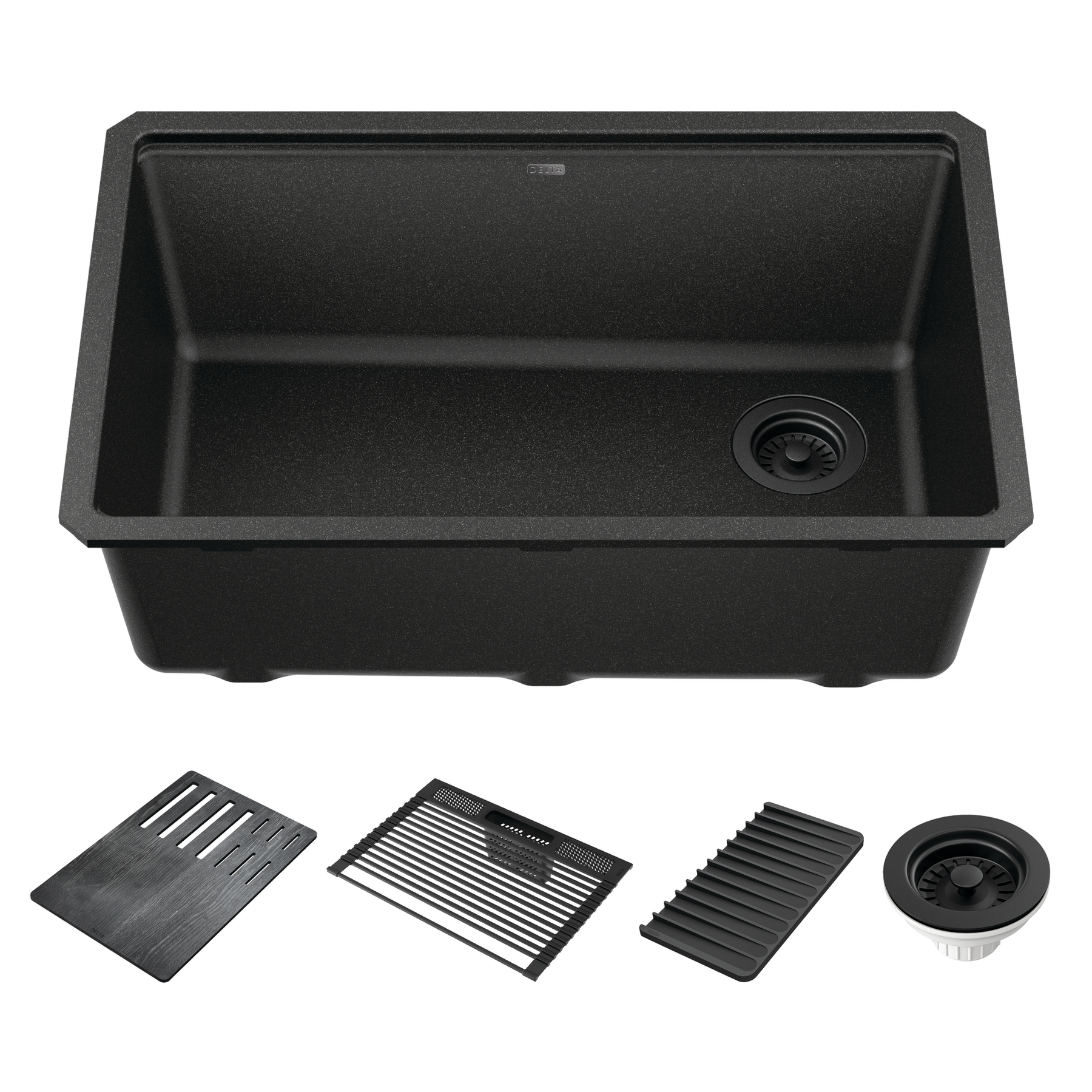 30&rdquo; Granite Composite Workstation Kitchen Sink Undermount Single Bowl with WorkFlow&trade; Ledge and Accessories in Metallic Black