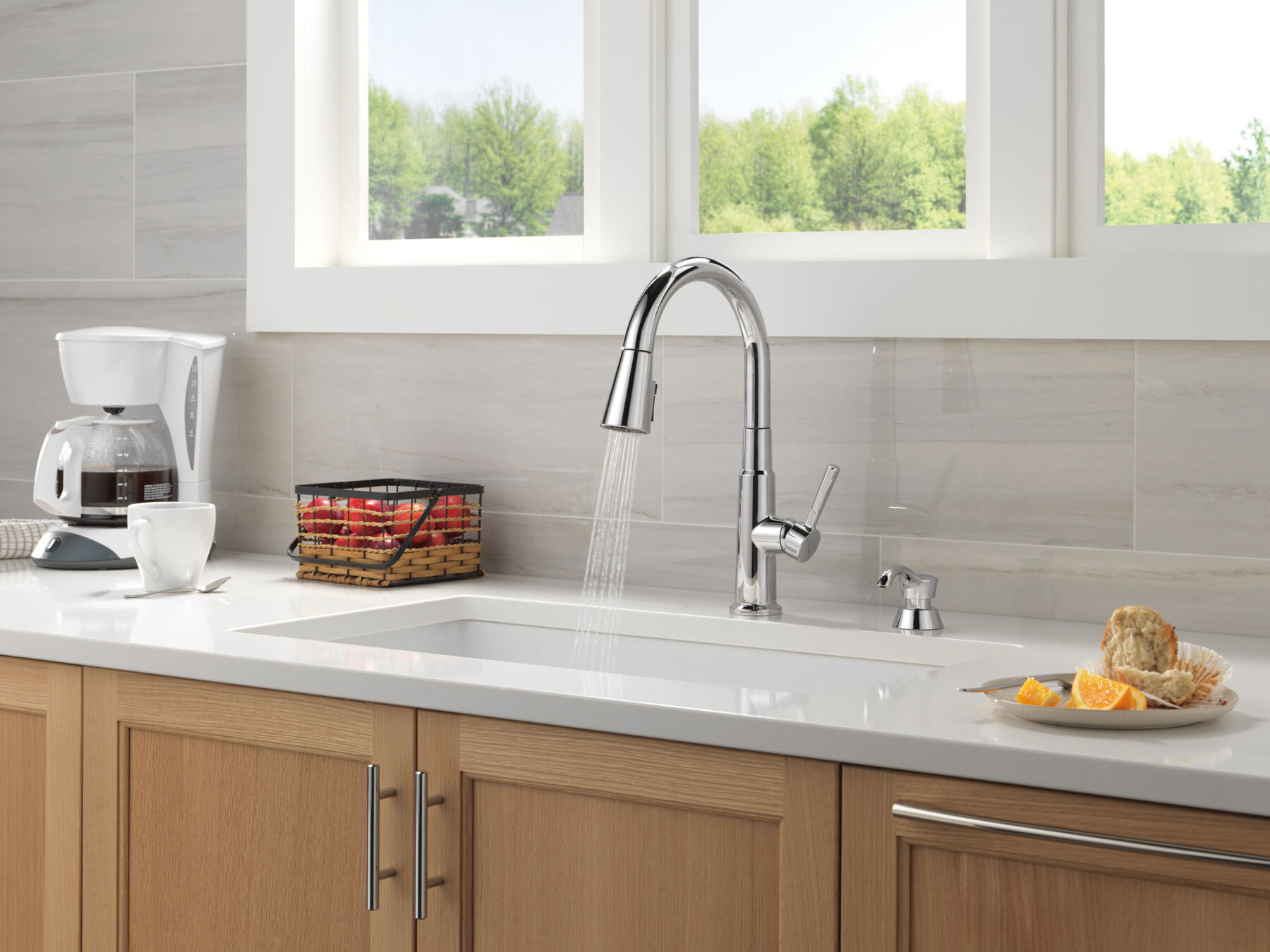Single Handle Pull-Down Kitchen Faucet with Soap Dispenser and ShieldSpray&reg; Technology