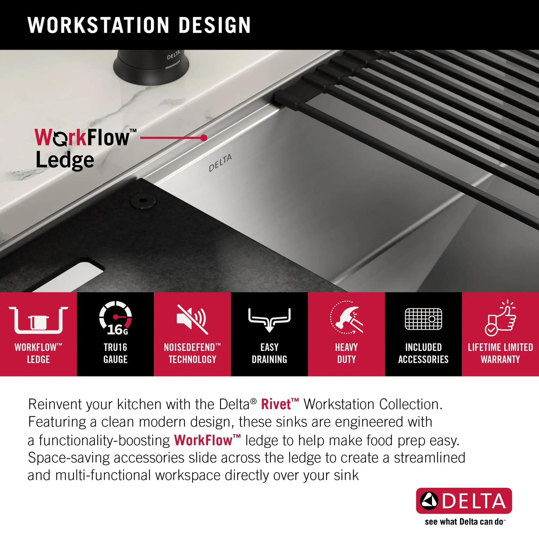 32&rdquo; Workstation Kitchen Sink Undermount&nbsp;16 Gauge&nbsp;Stainless Steel Single Bowl with&nbsp;WorkFlow&trade; Ledge and Accessories