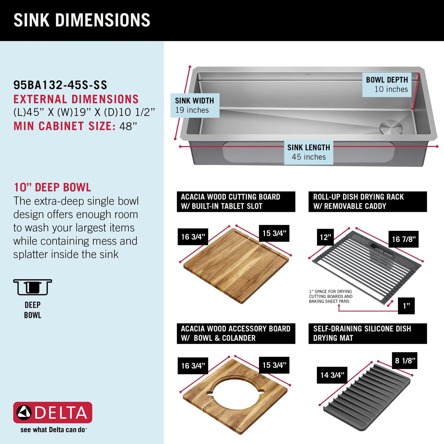 45&rdquo; Workstation Undermount Single Bowl 16 Gauge Stainless Steel Kitchen Sink with 2-Tier&nbsp;WorkFlow&trade; Ledge and Accessories