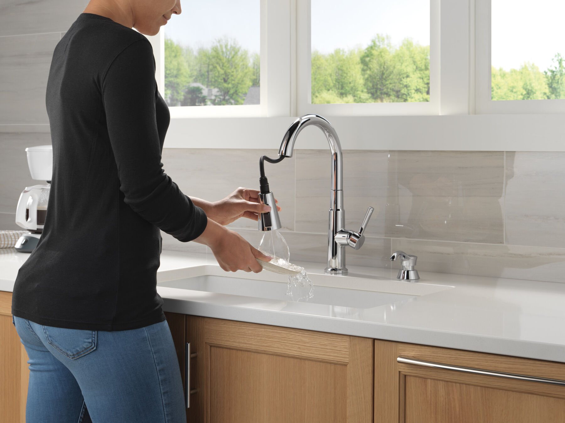Single Handle Pull-Down Kitchen Faucet with Soap Dispenser and ShieldSpray&reg; Technology