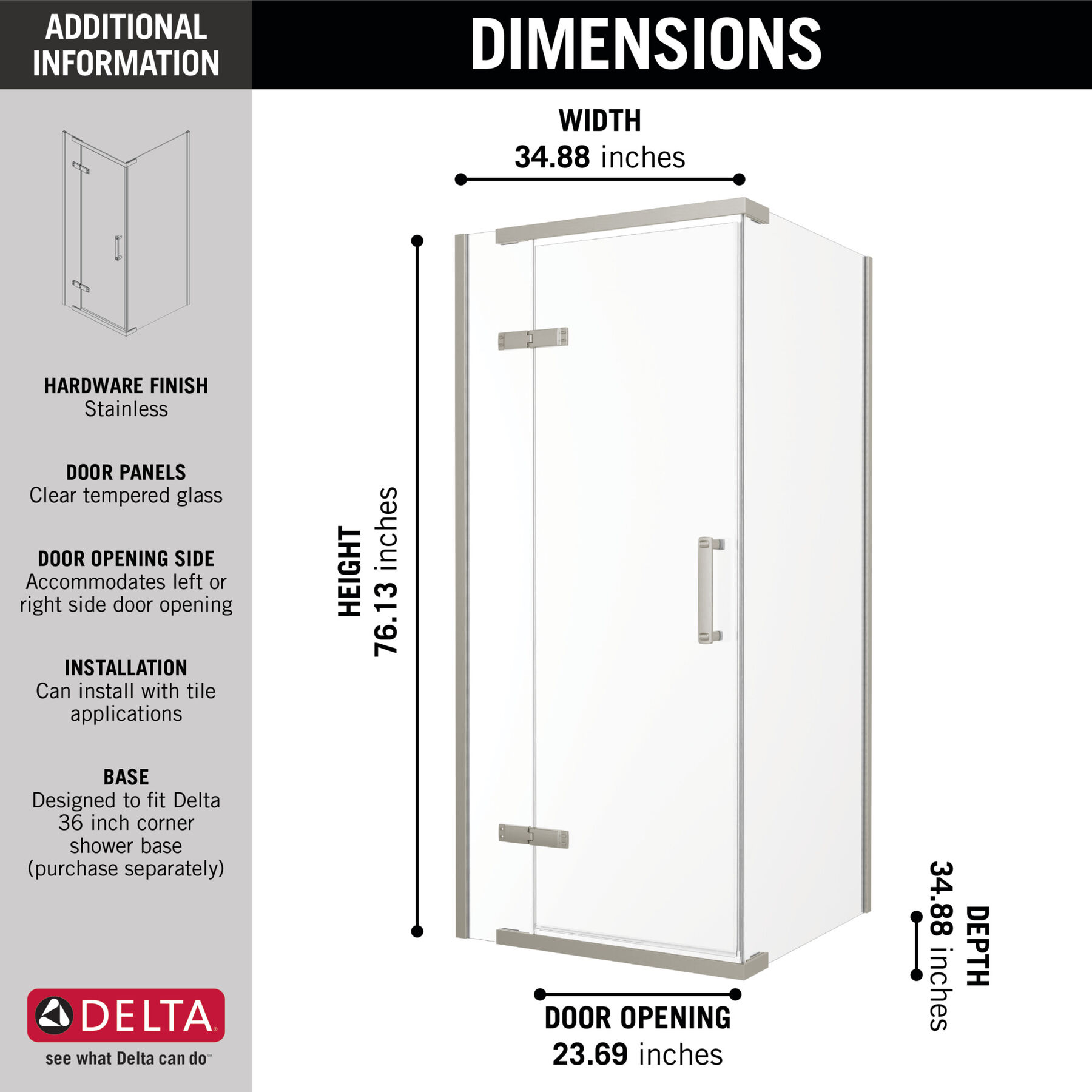 36&rdquo;x36&rdquo; Stainless Corner Shower Enclosure